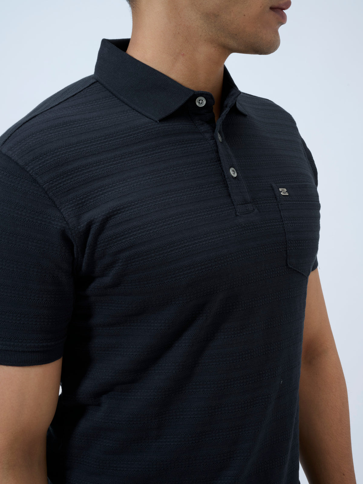Black Textured Stripe Polo