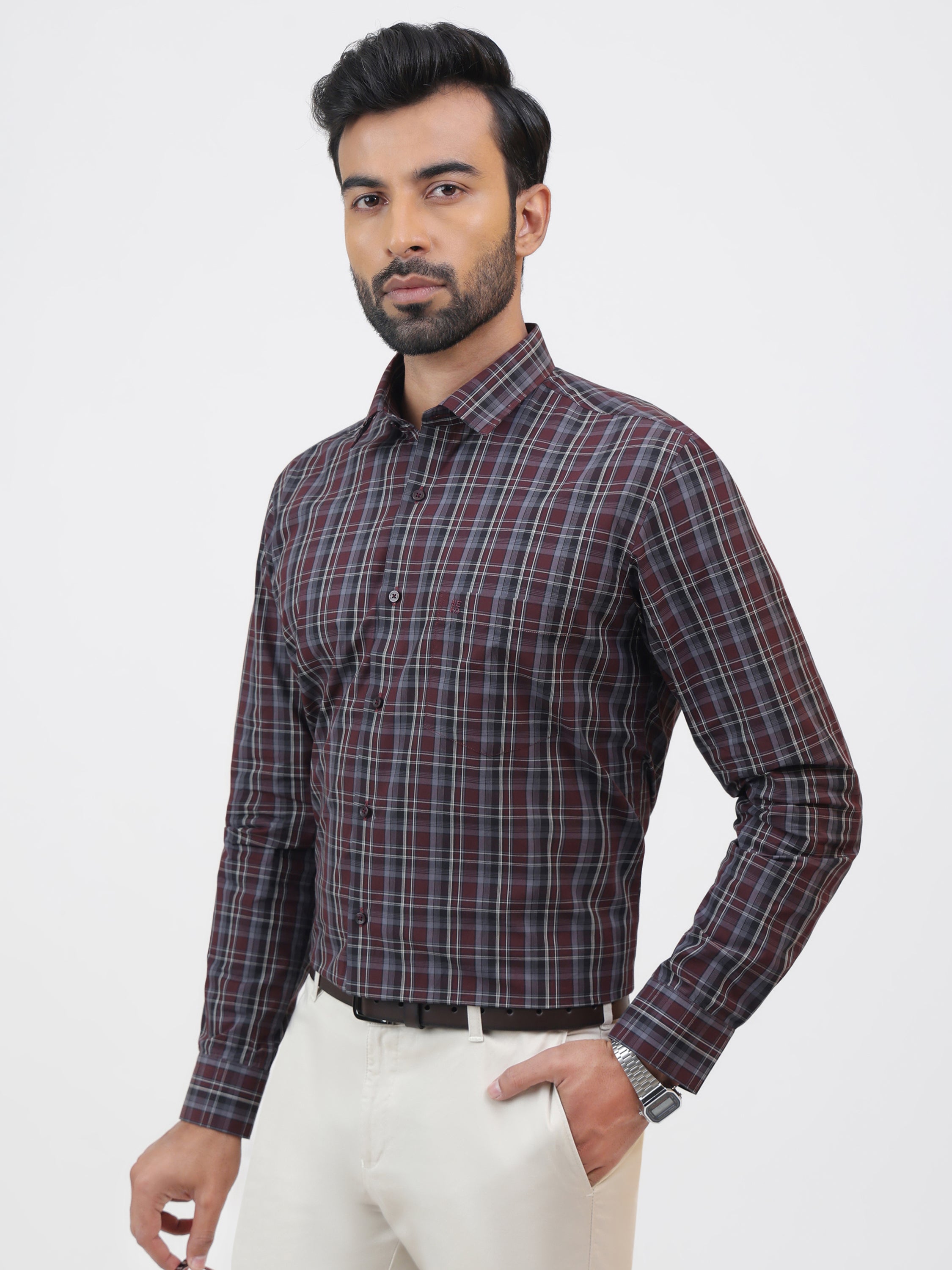 Earthy Mulberry Check Shirt