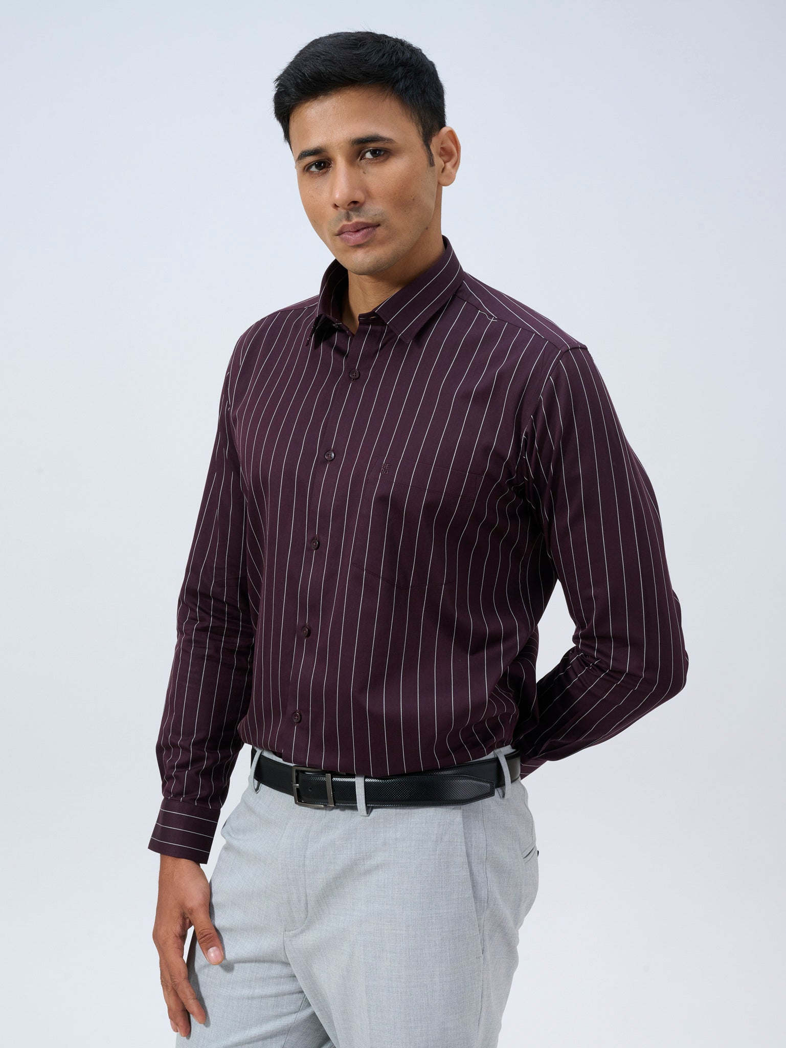 Deep Maroon Pinstripe Shirt