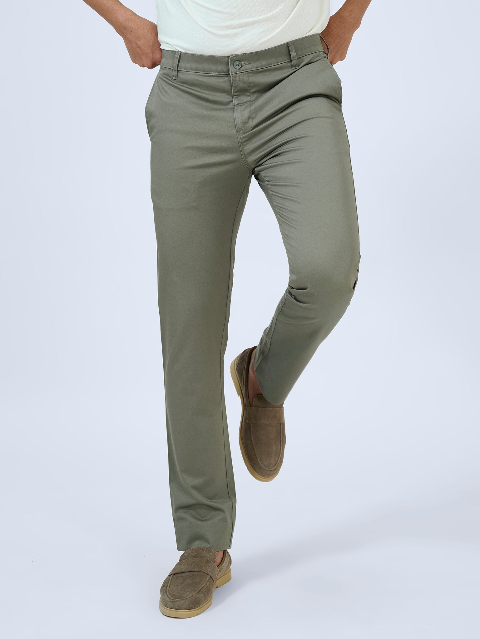 Muted Olive Green Twill Trousers