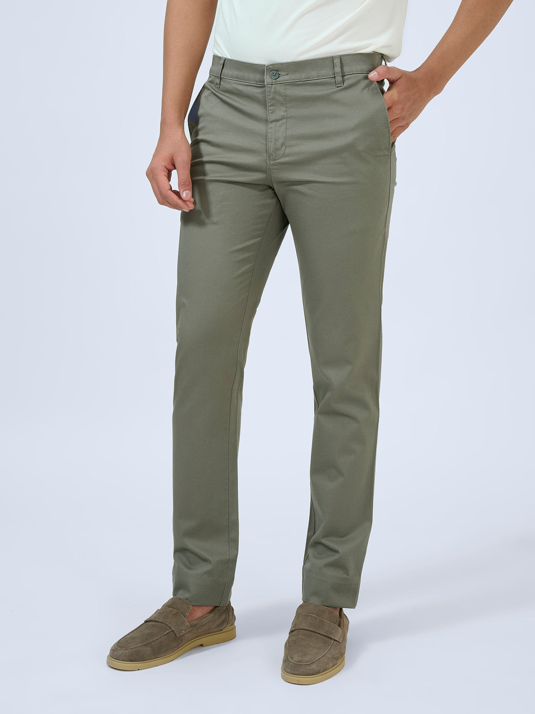 Muted Olive Green Twill Trousers