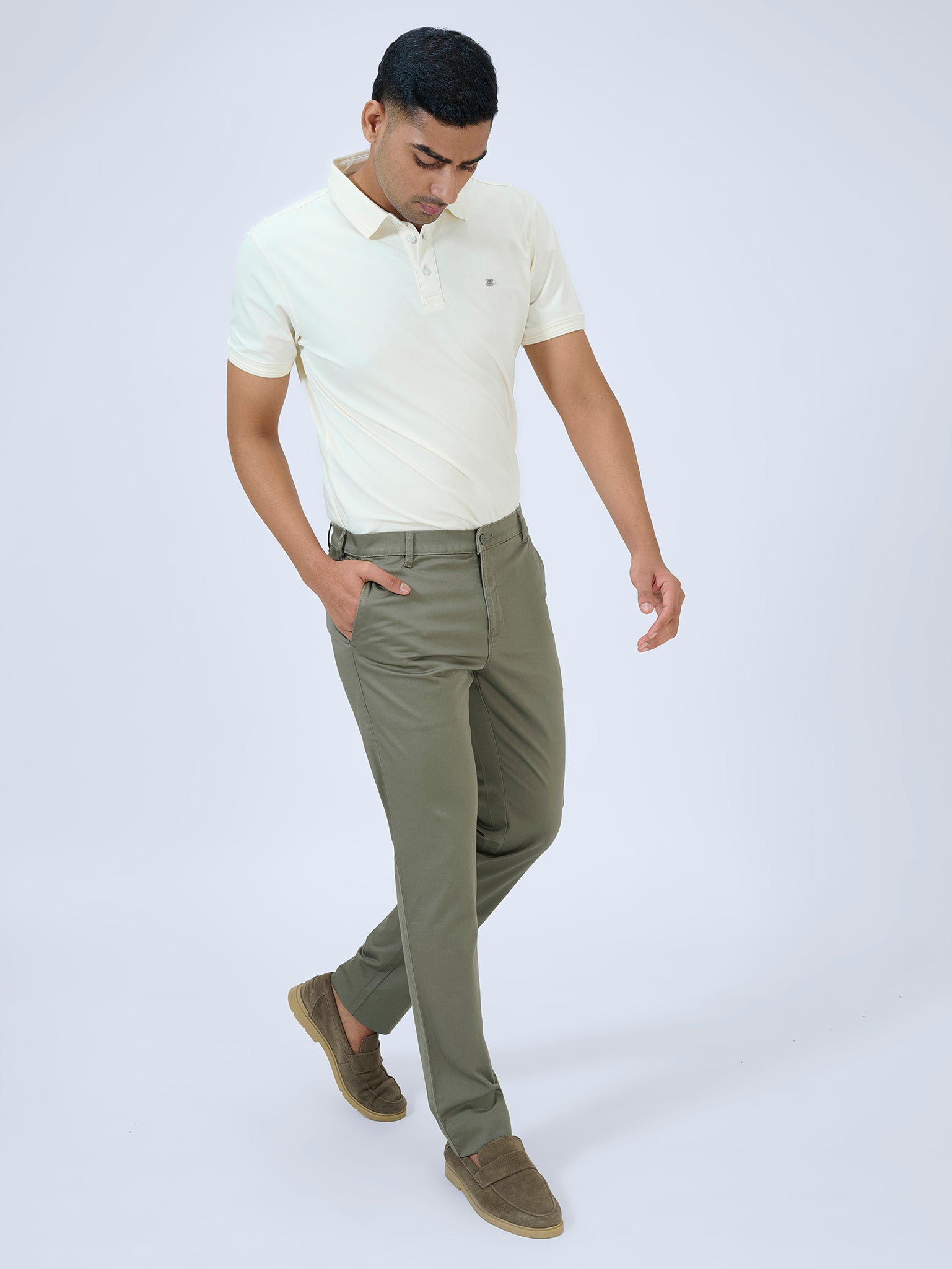Muted Olive Green Twill Trousers