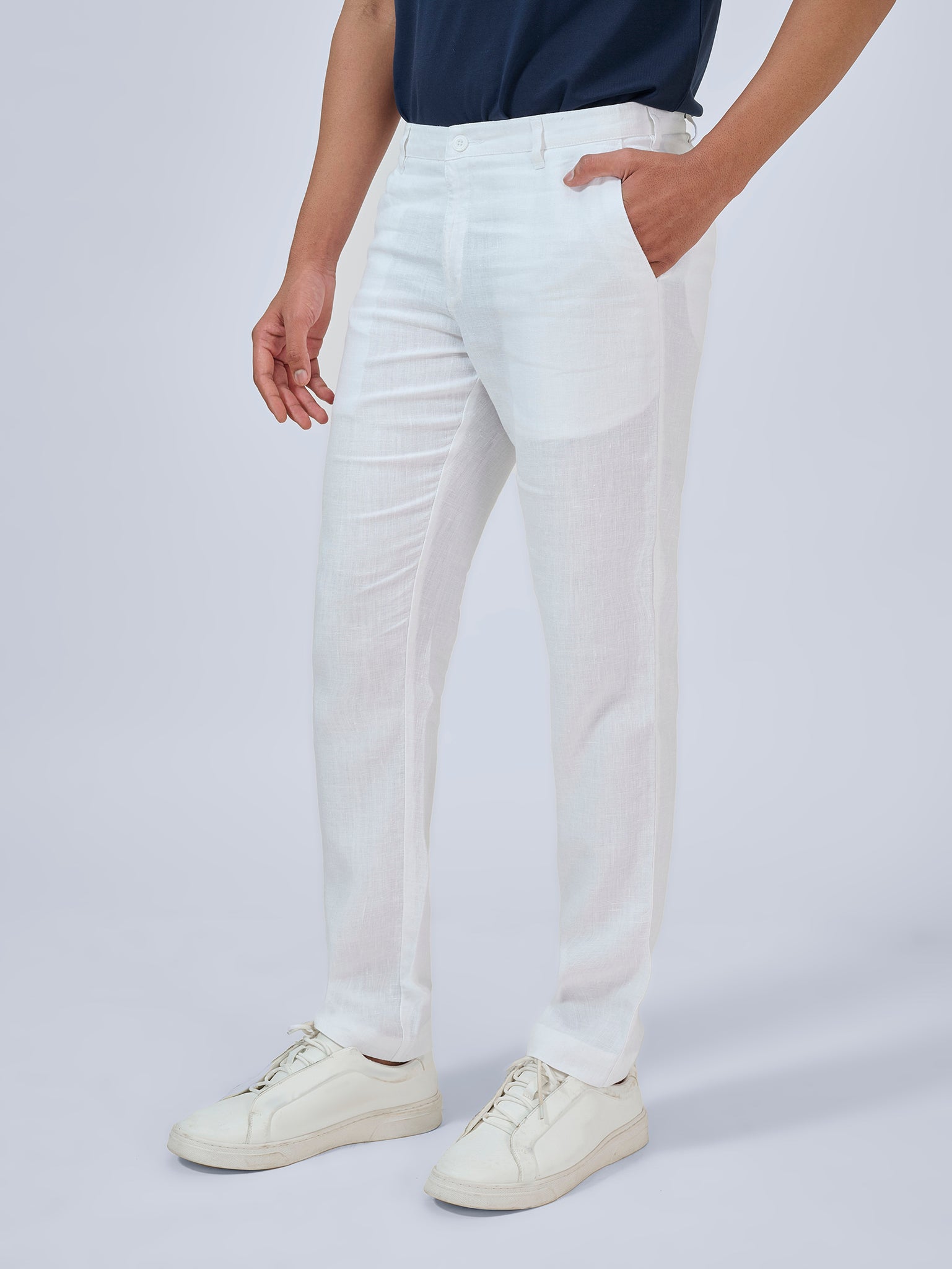 White Flat Front Trousers
