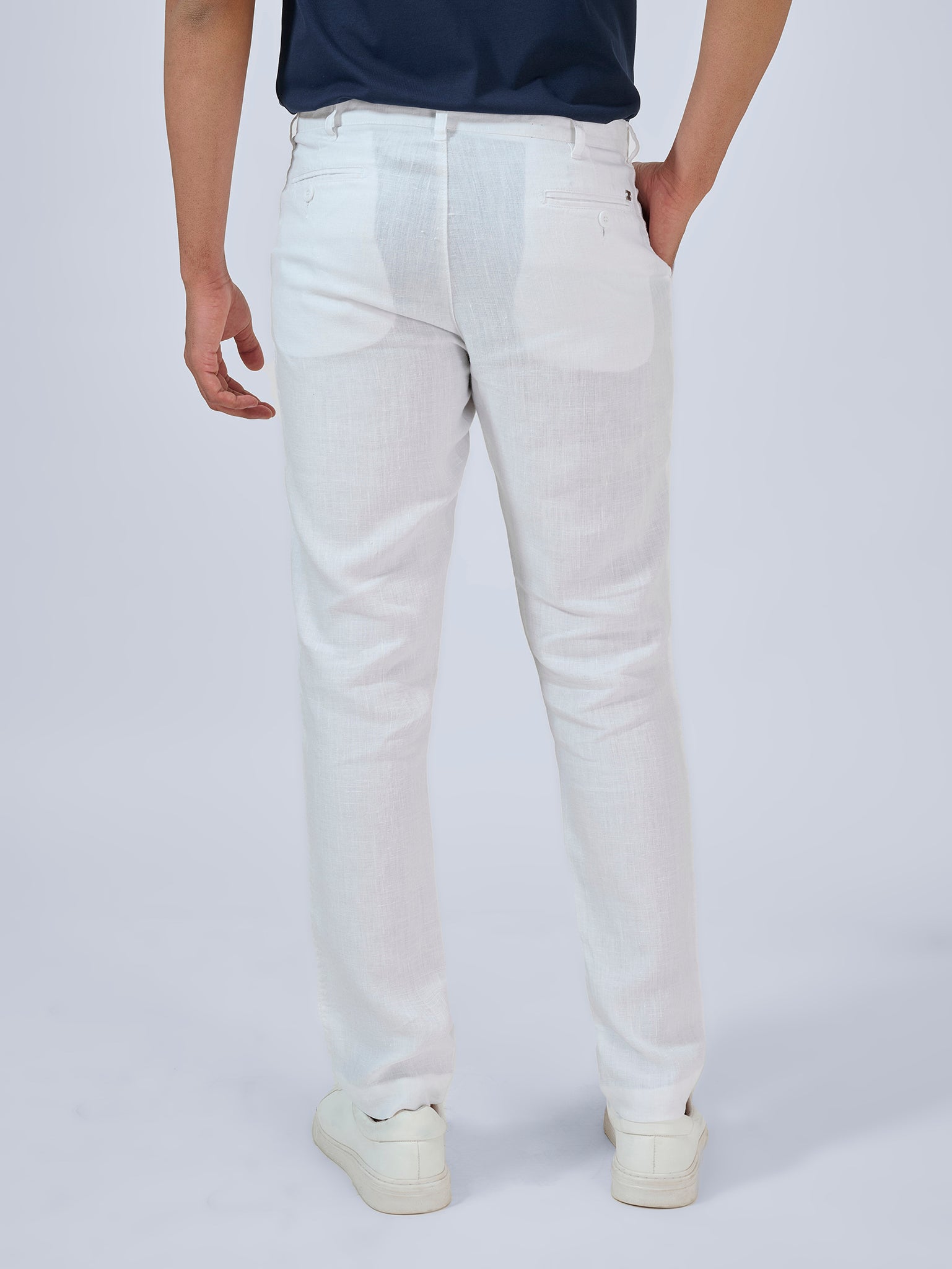 White Flat Front Trousers