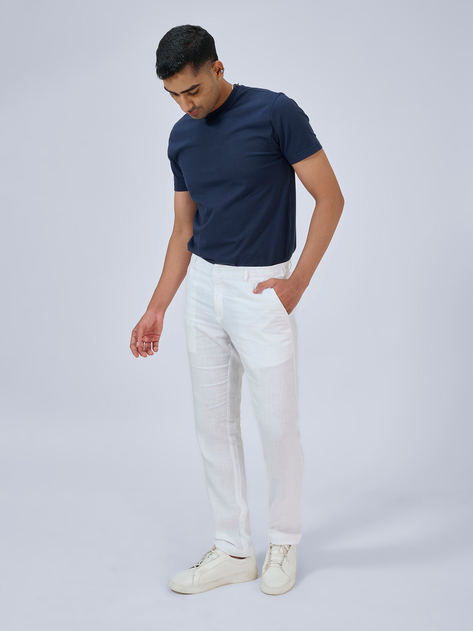 White Flat Front Trousers