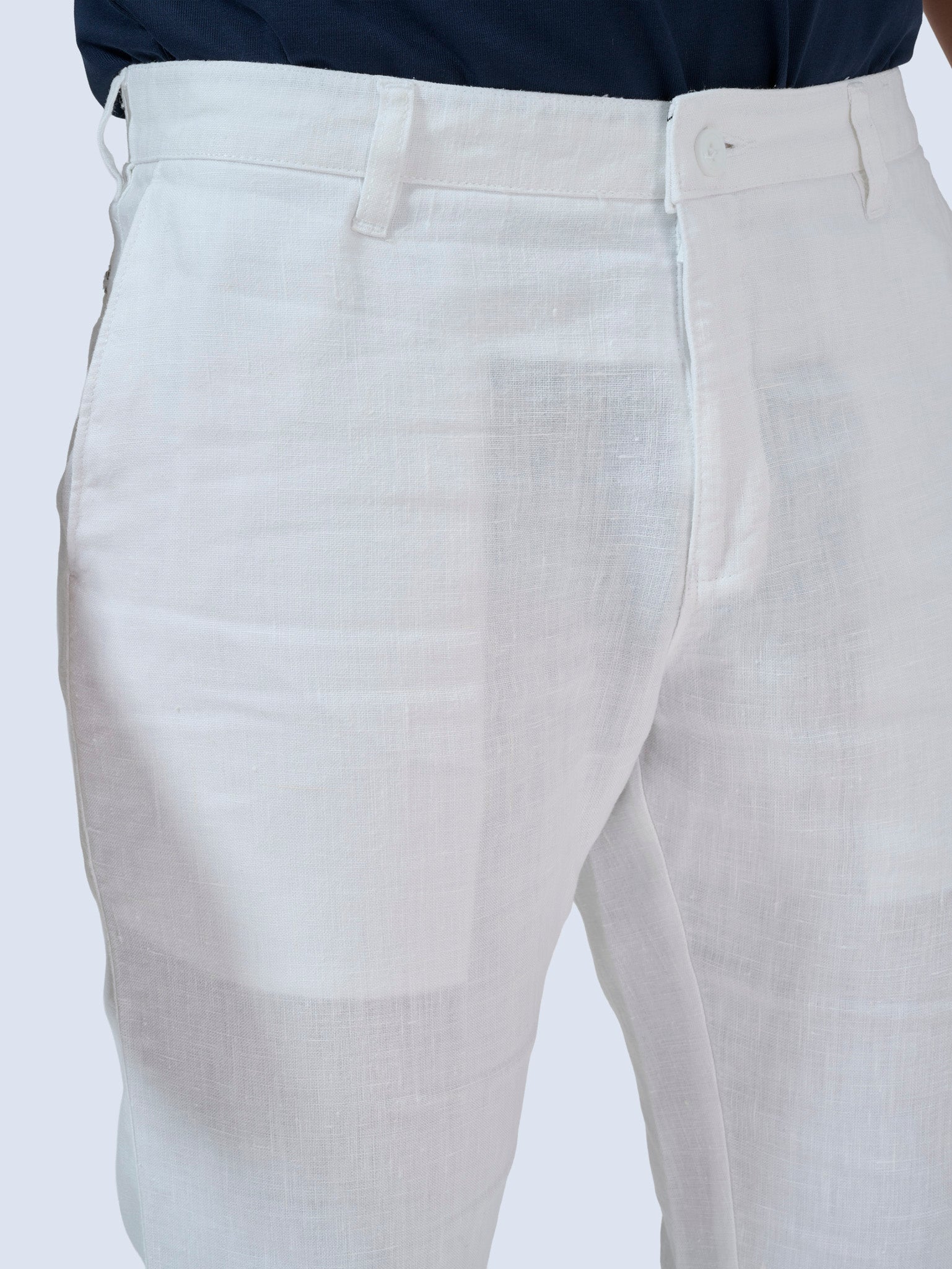 White Flat Front Trousers