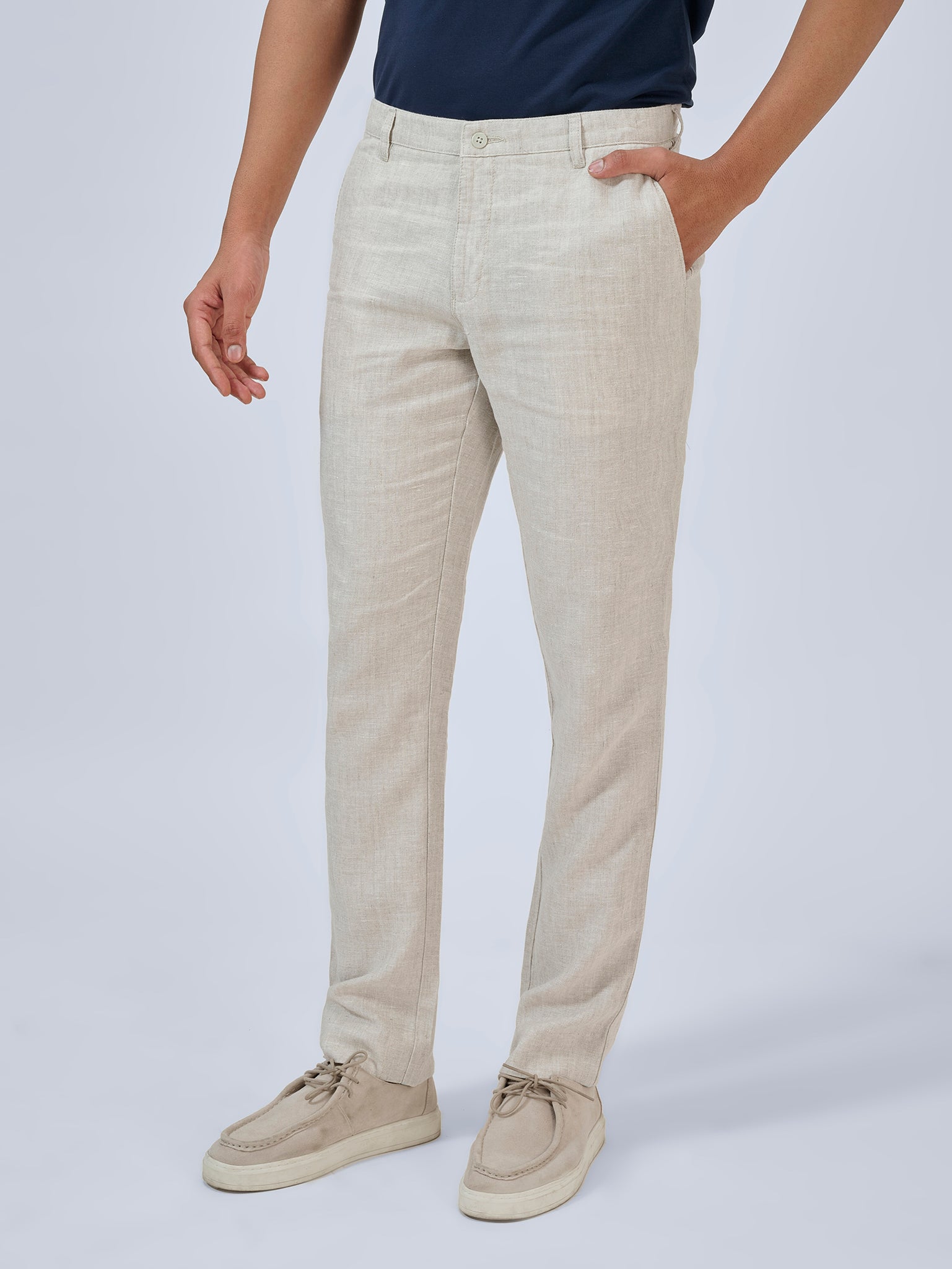 Beige Cream Flat Front Trousers