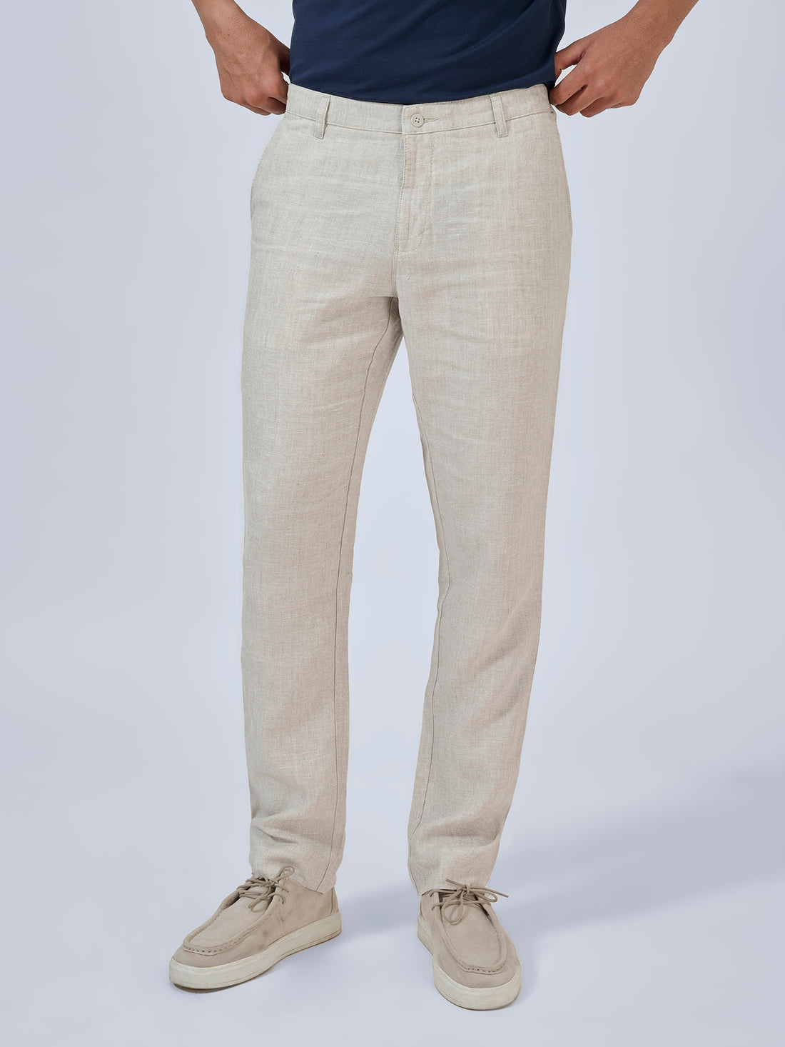 Beige Cream Flat Front Trousers