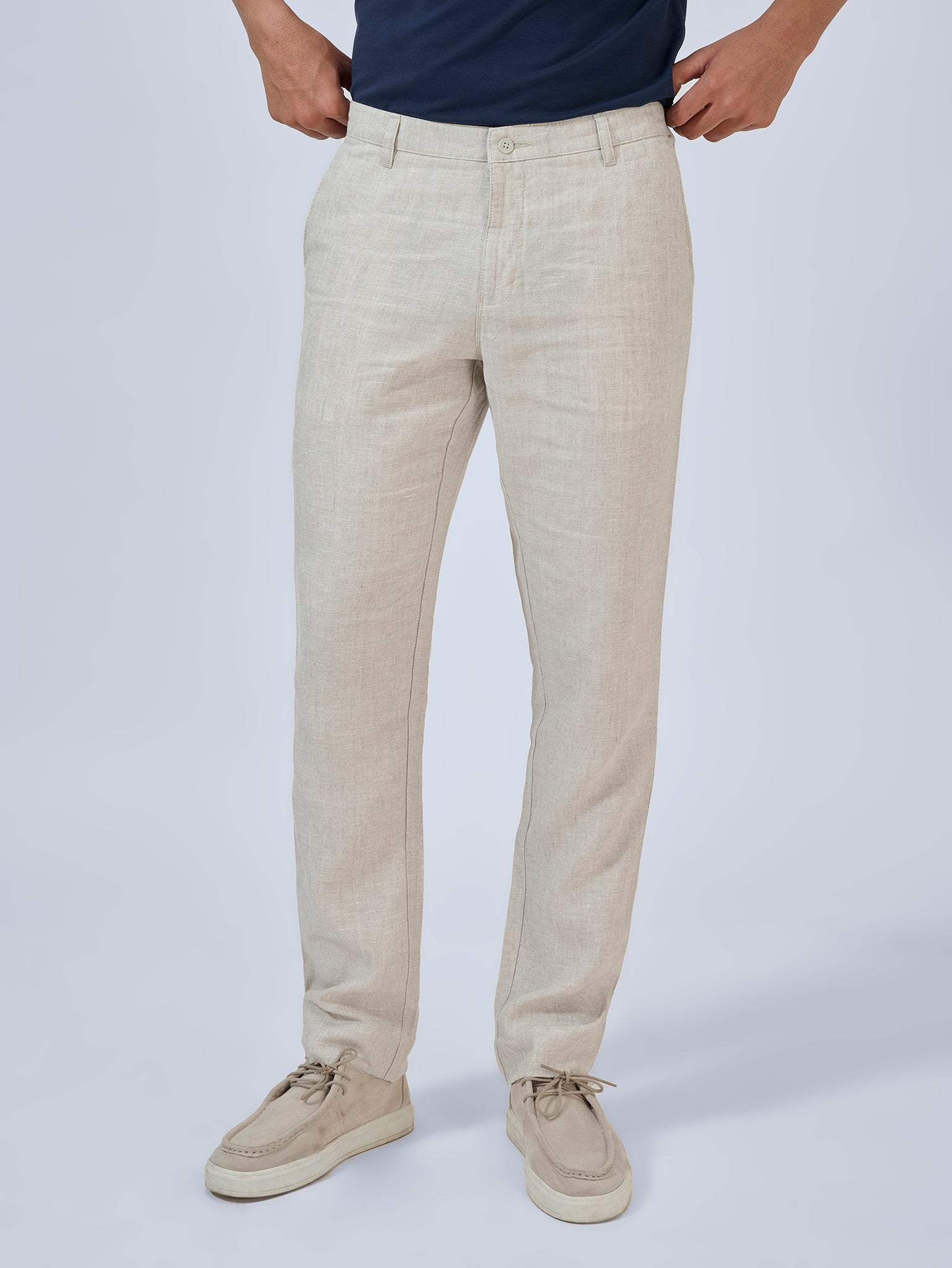 Beige Cream Flat Front Trousers