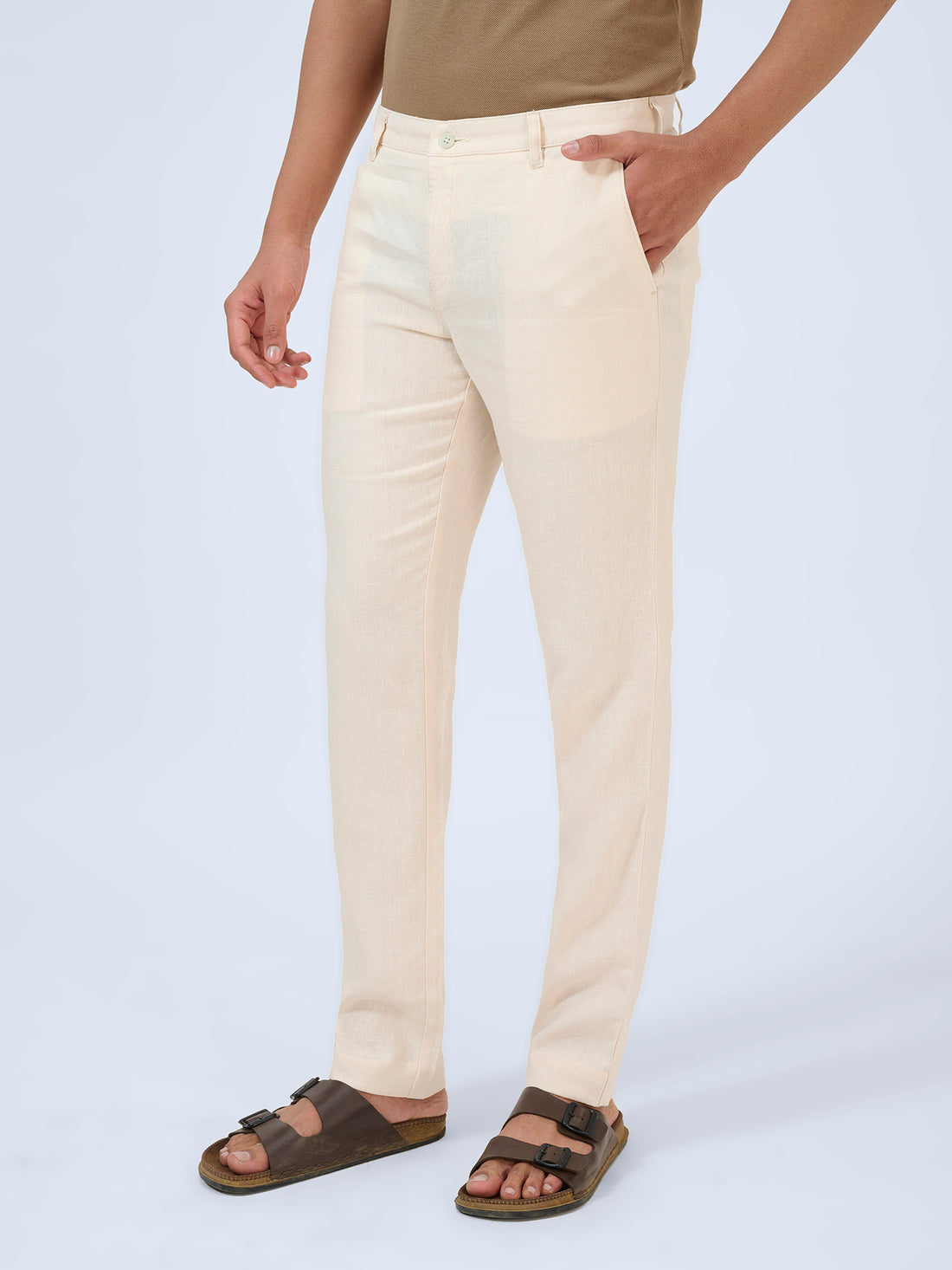 Butter Cream Flat Front Trousers