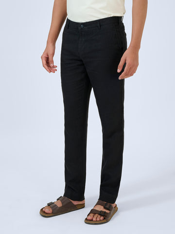 Deep Black Flat Front Trousers