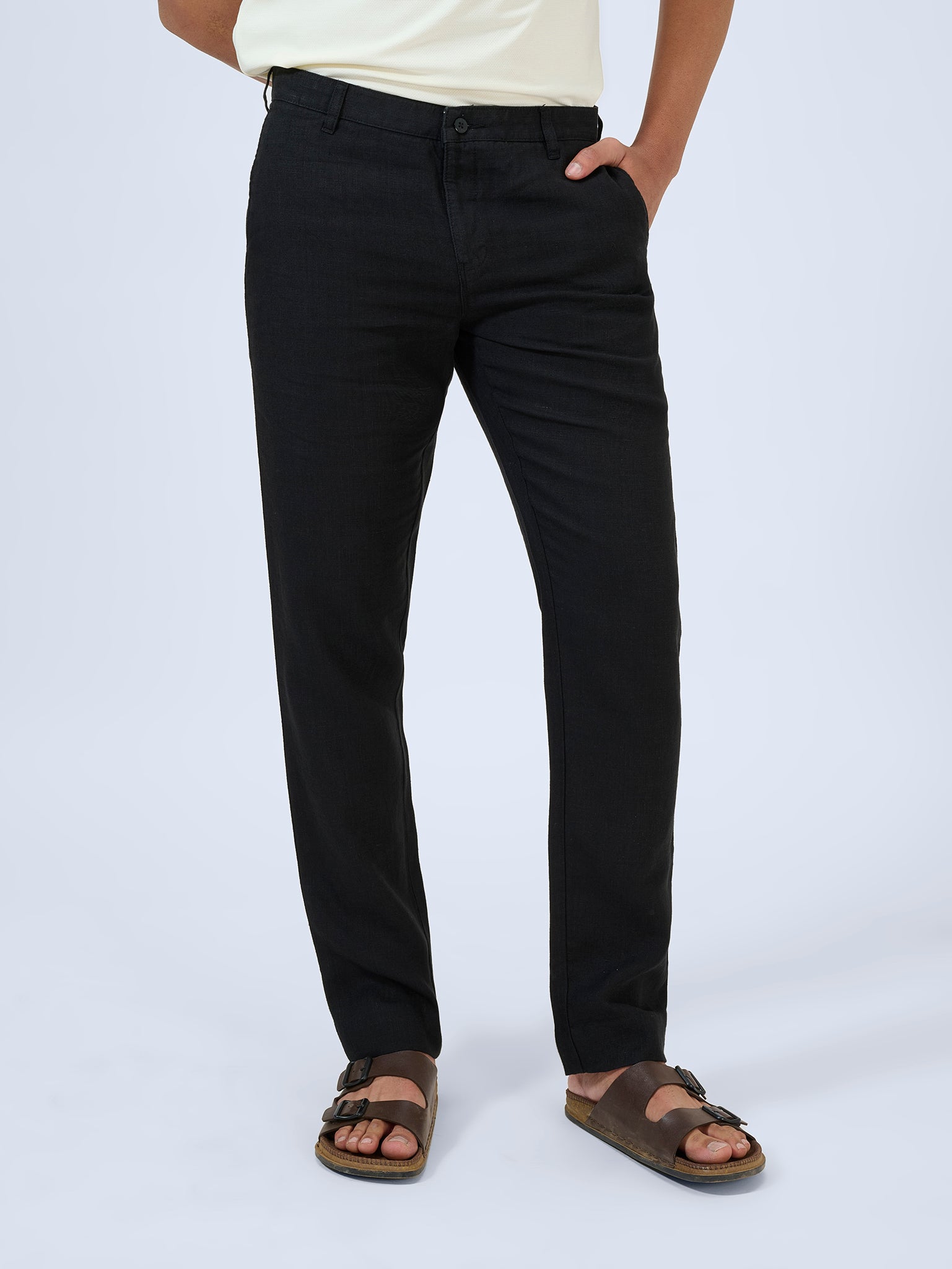 Deep Black Flat Front Trousers
