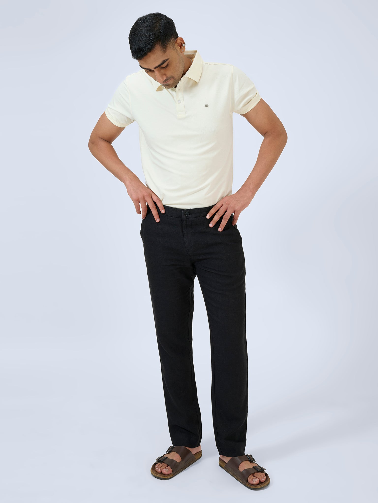 Deep Black Flat Front Trousers