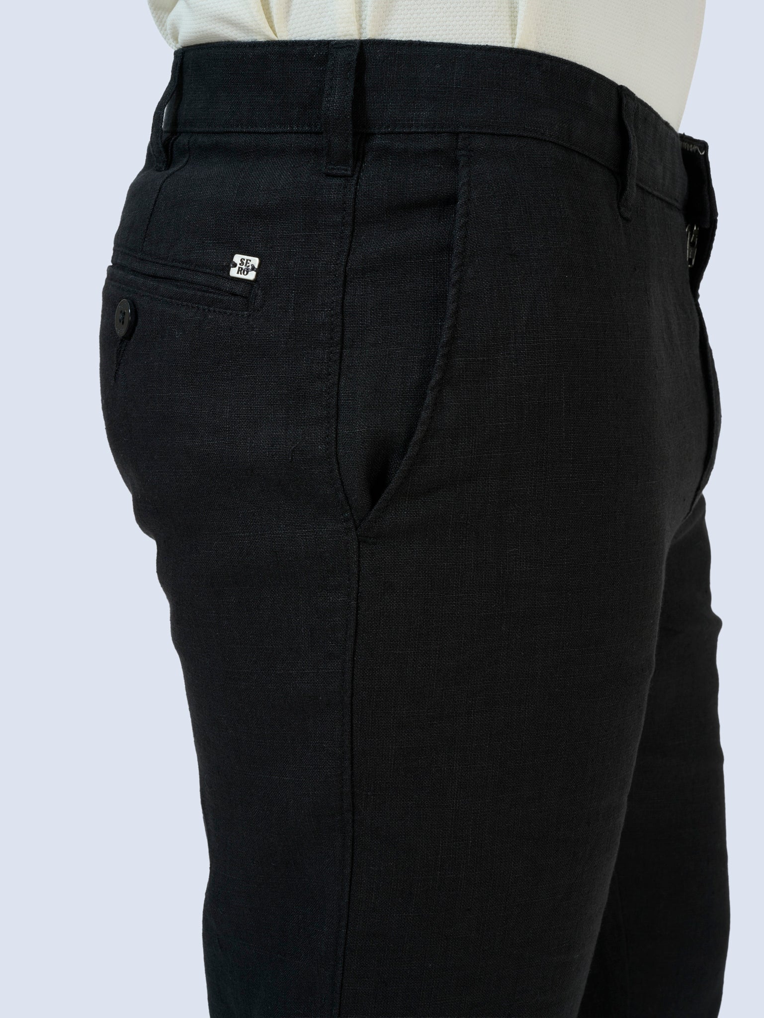 Deep Black Flat Front Trousers