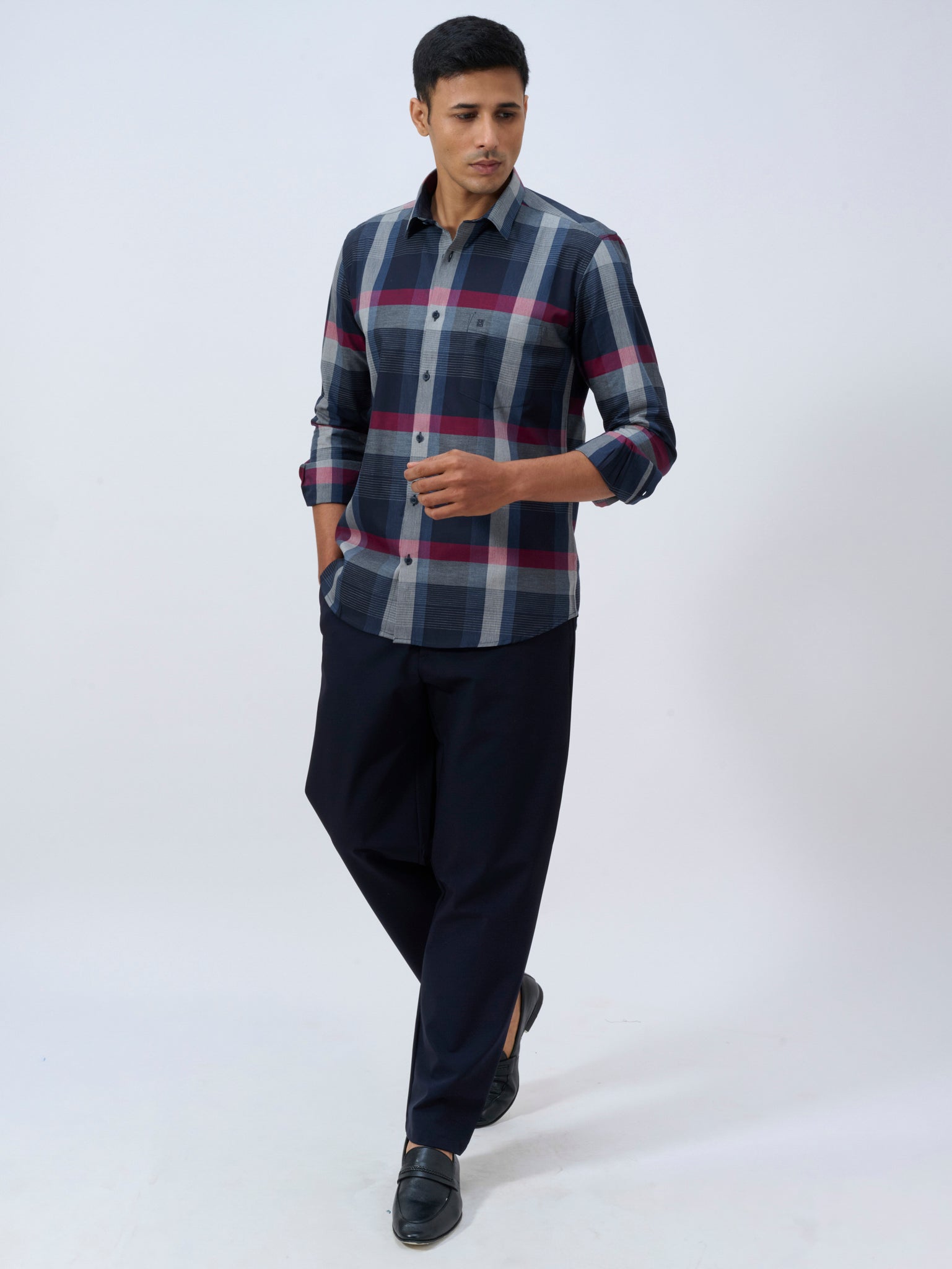 Neon Navy Bold Check Shirt
