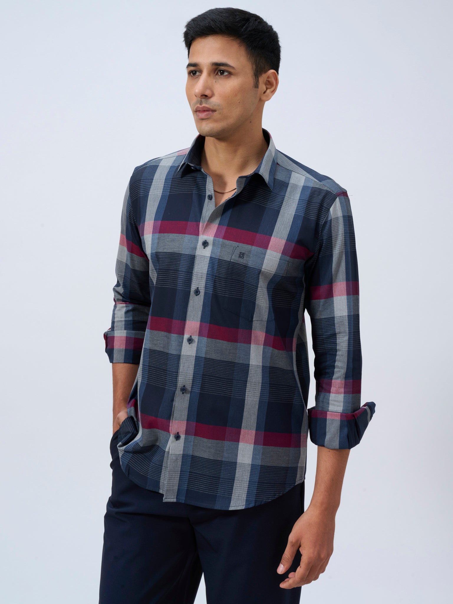 Neon Navy Bold Check Shirt