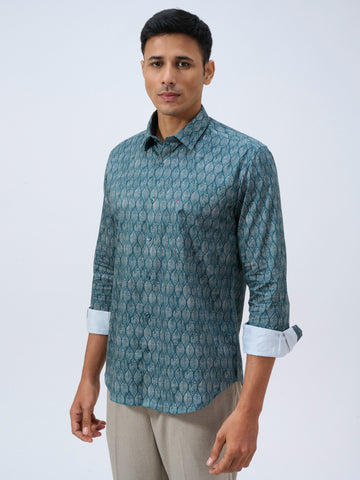 Seaweed Green Leaf Print Shirt