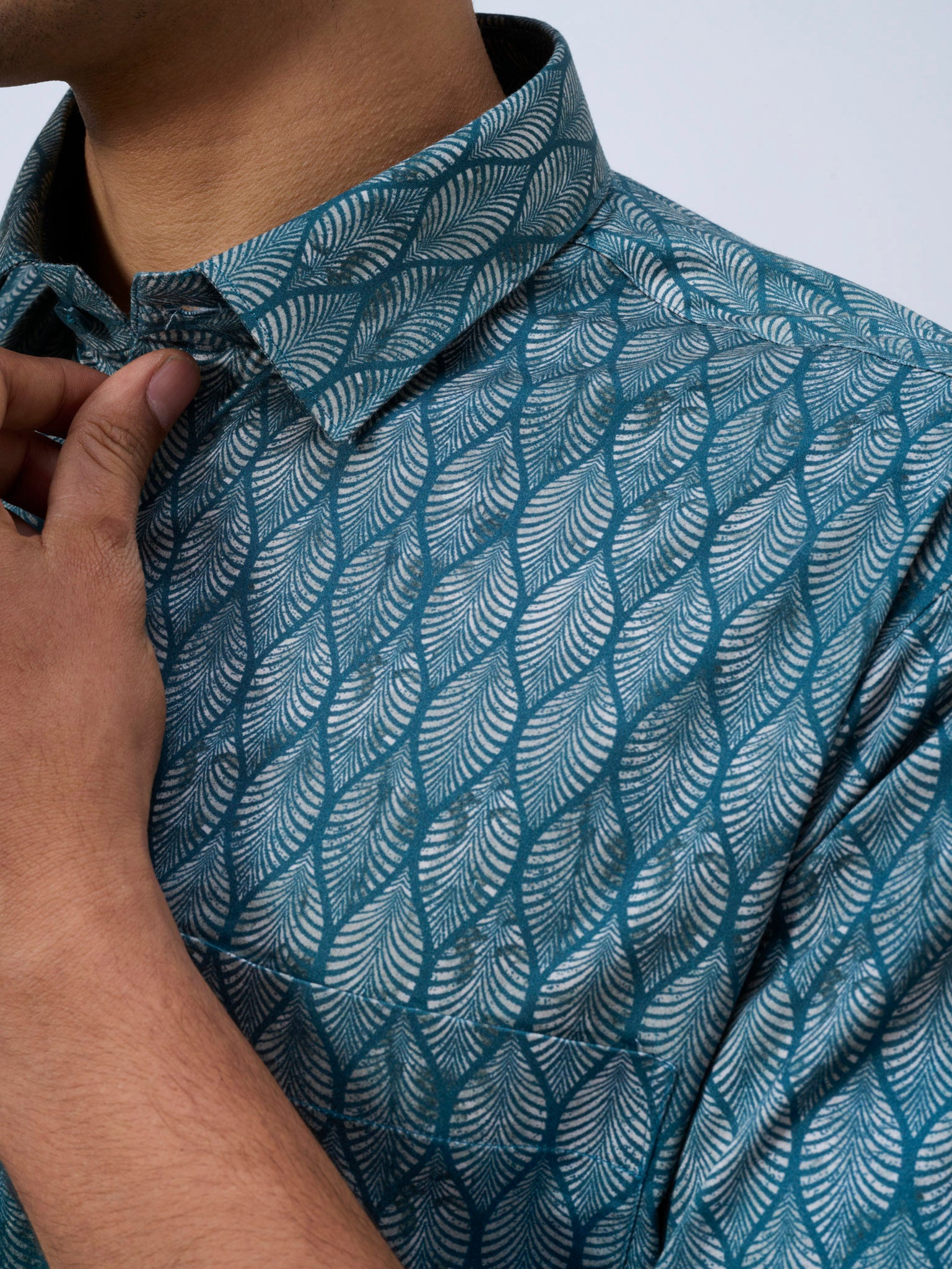 Seaweed Green Leaf Print Shirt