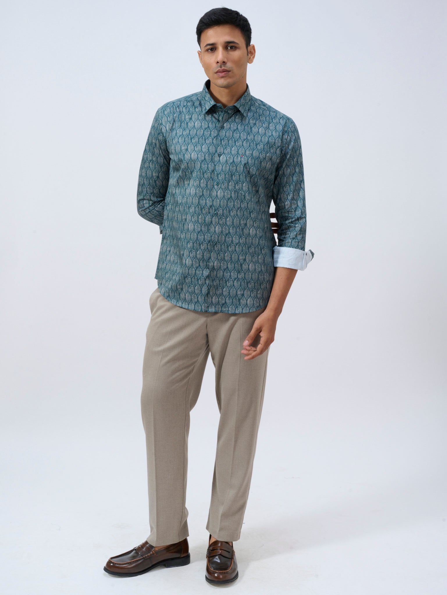 Seaweed Green Leaf Print Shirt