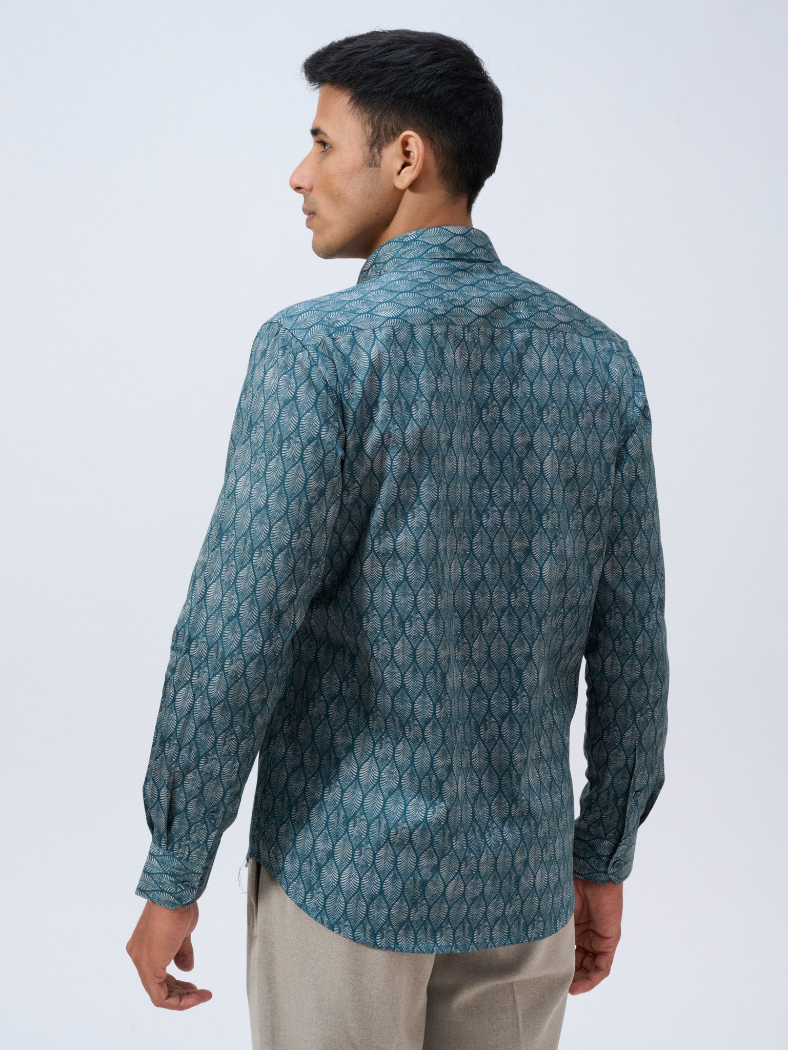 Seaweed Green Leaf Print Shirt