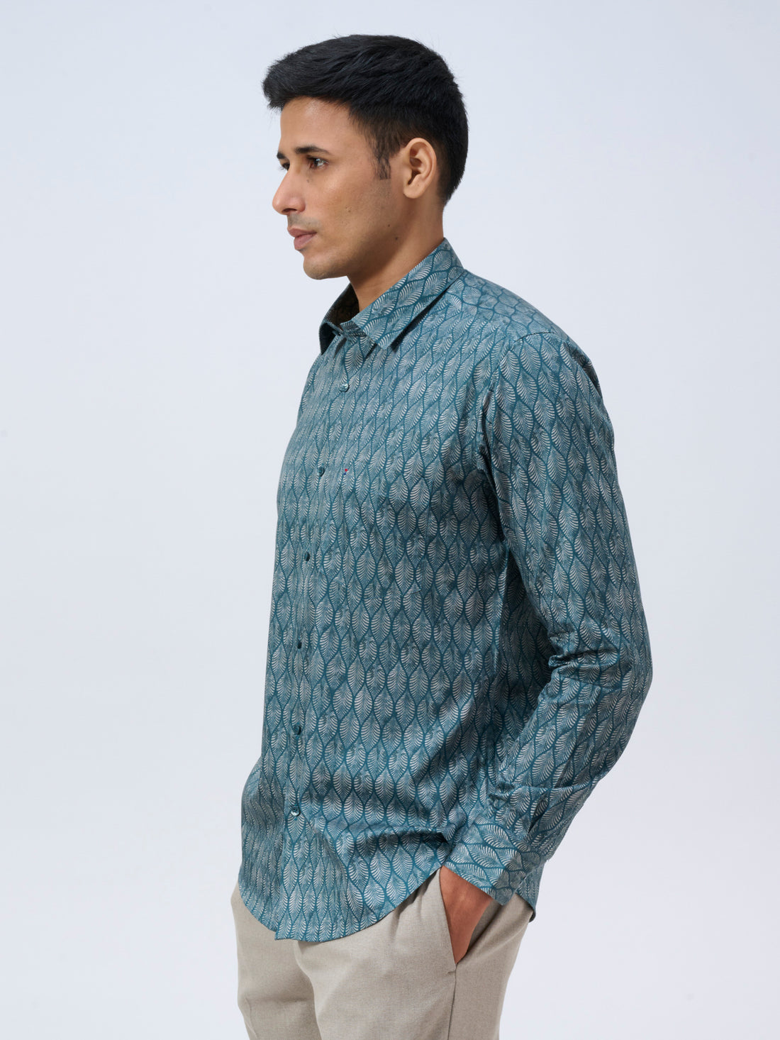Seaweed Green Leaf Print Shirt