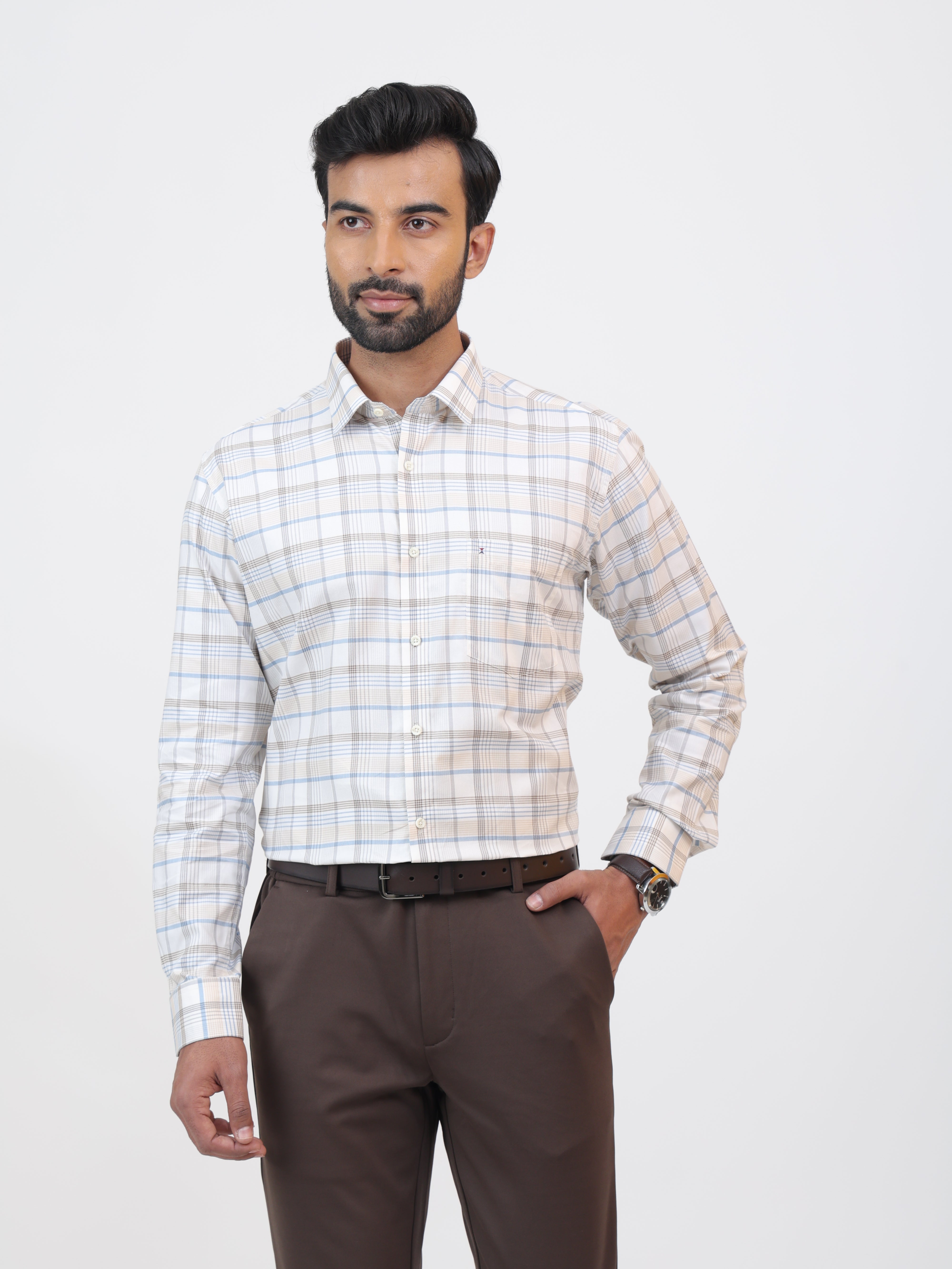 Ivory Taupe Check Shirt