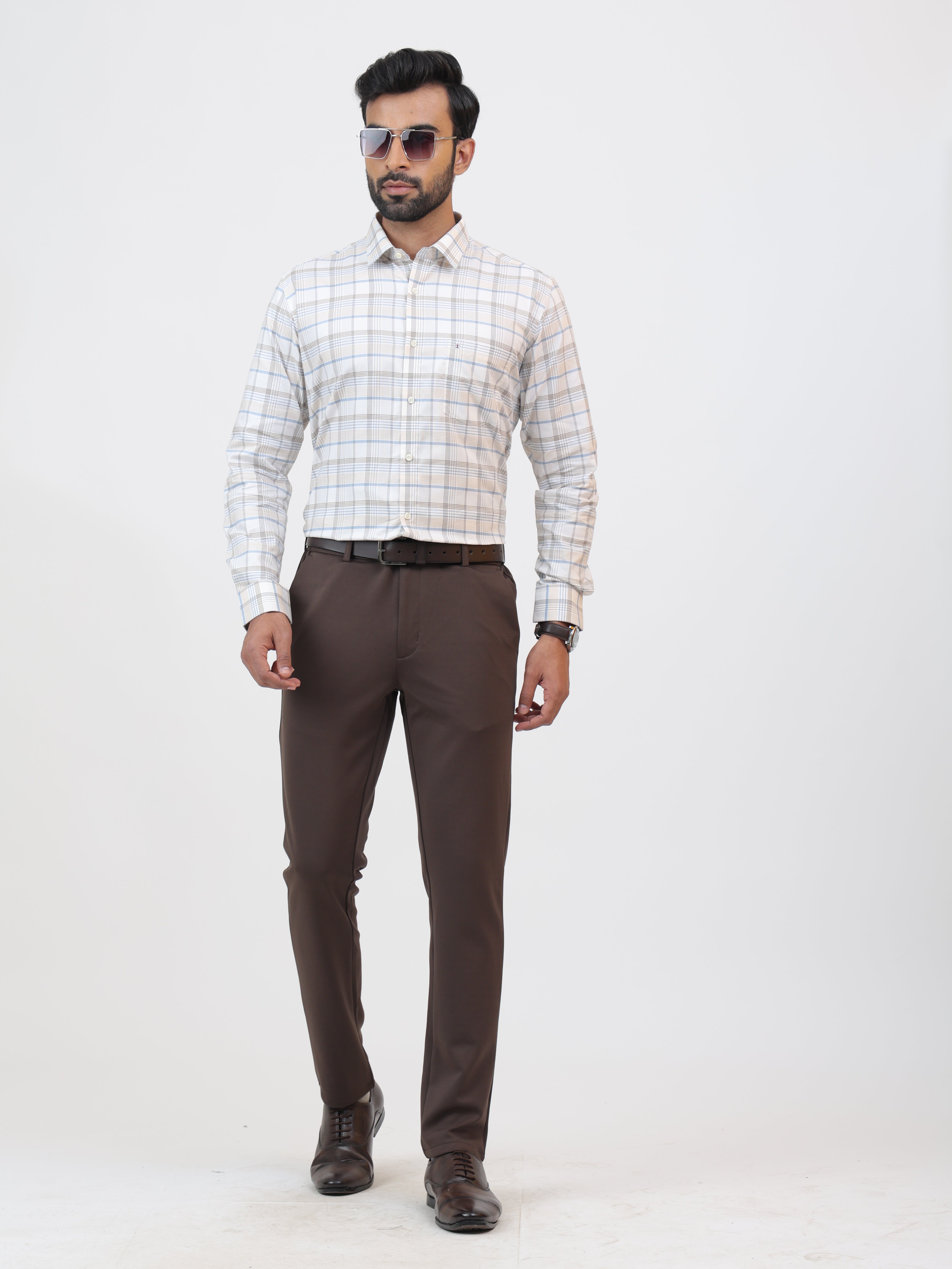 Ivory Taupe Check Shirt