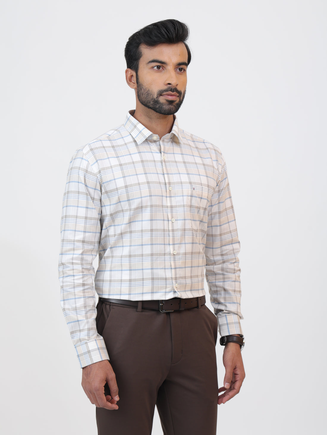 Ivory Taupe Check Shirt
