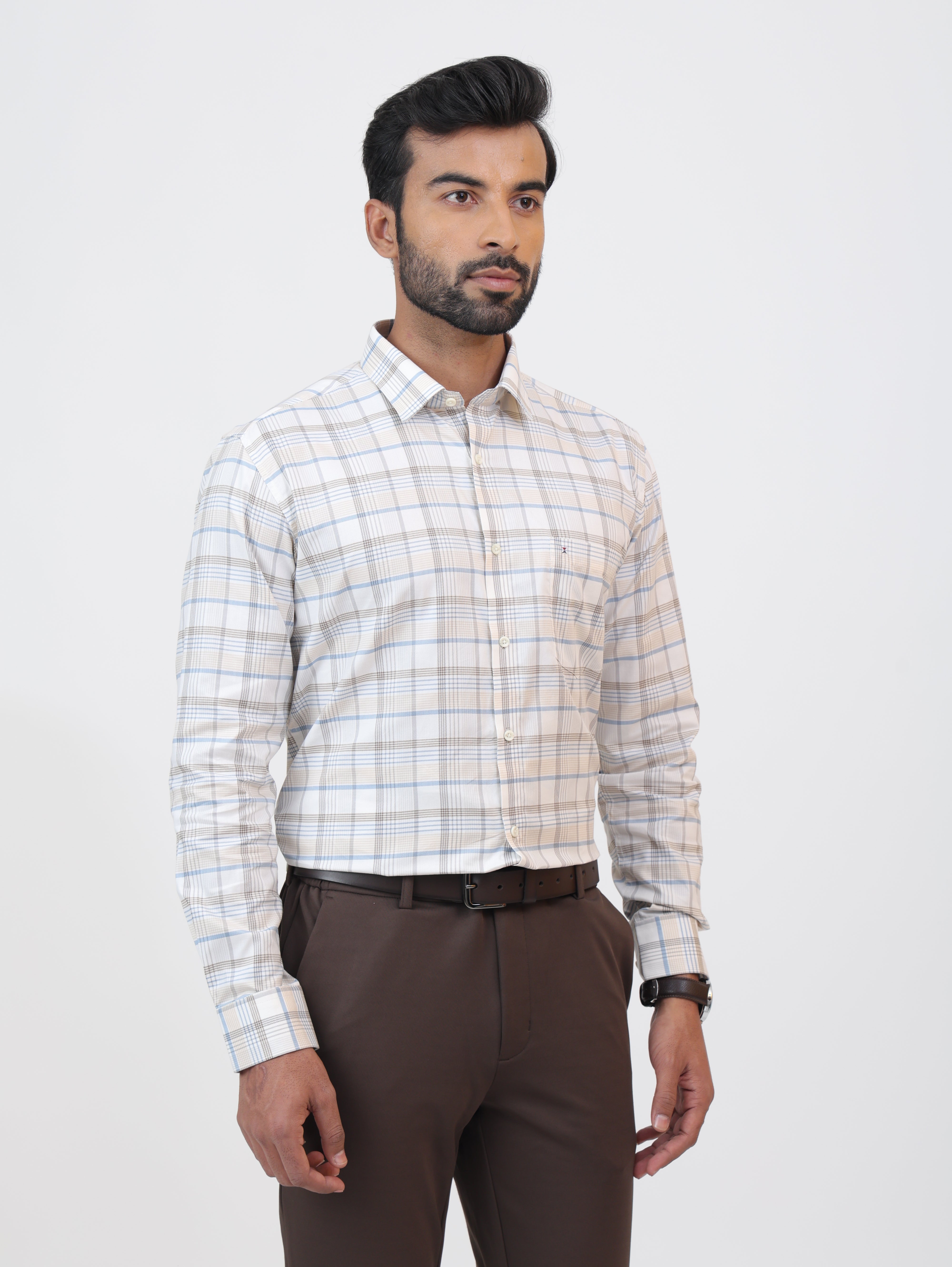 Ivory Taupe Check Shirt