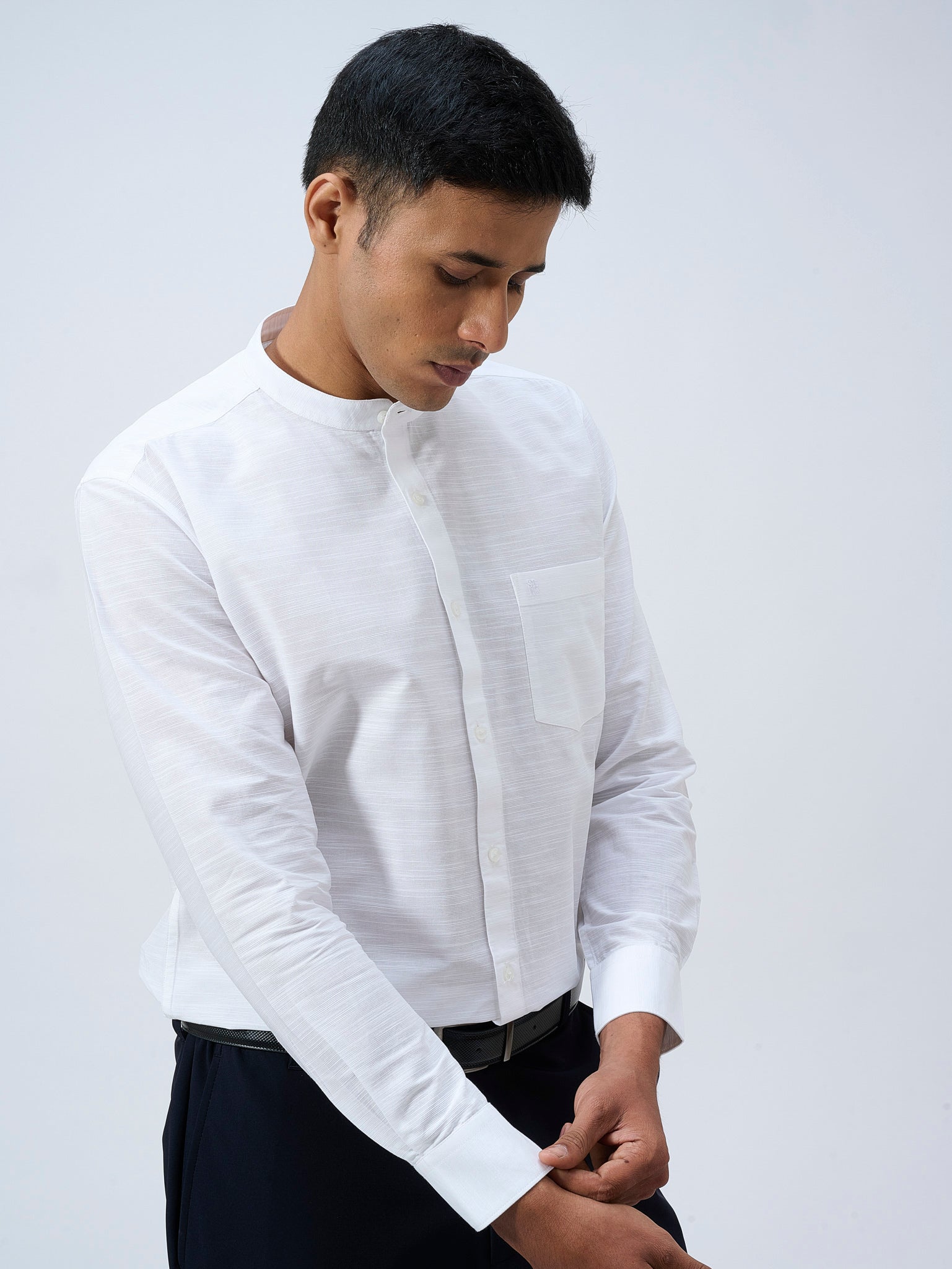 Paper White Mandarin Collar Shirt
