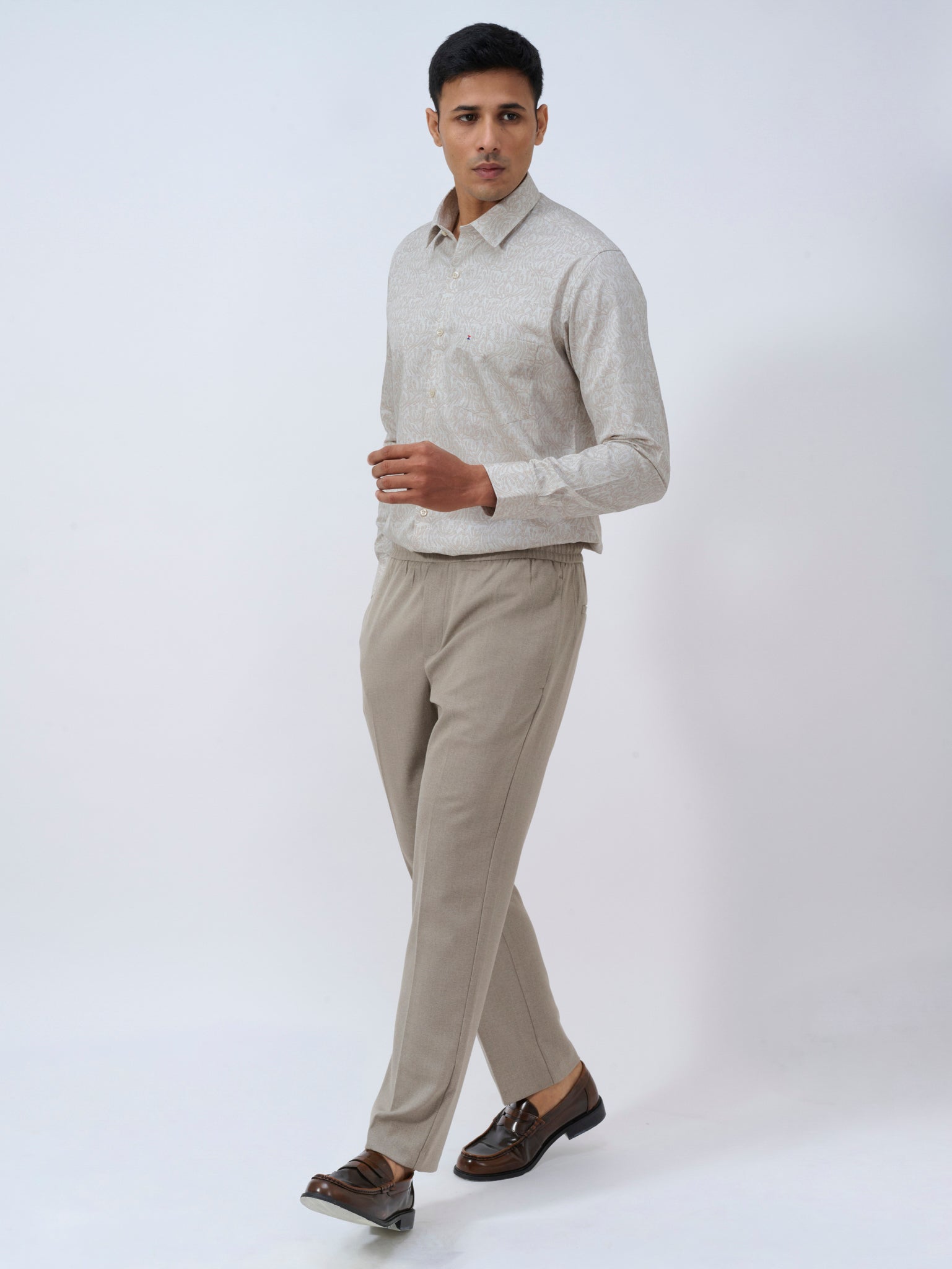 Beige Plant Print Shirt