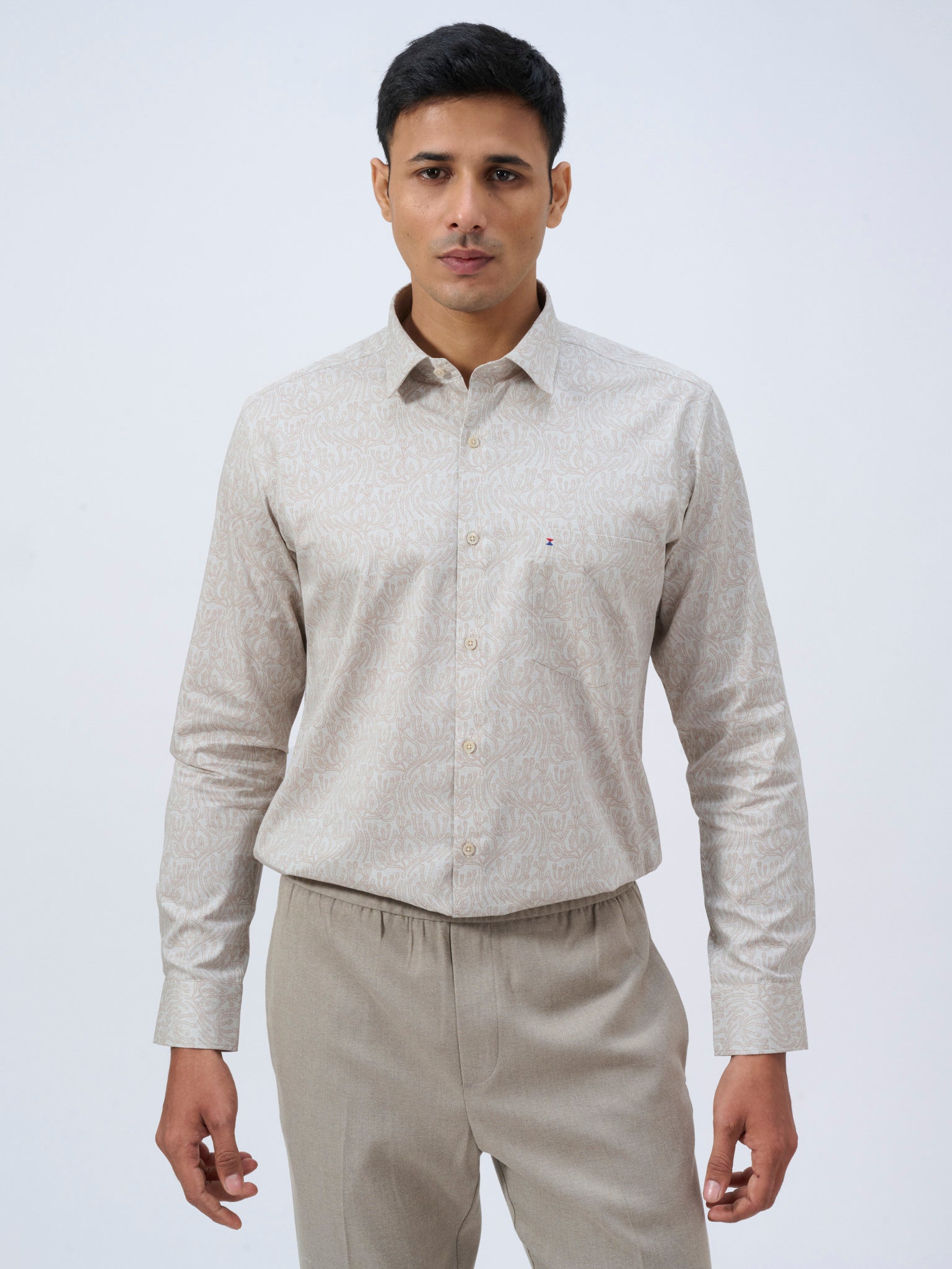 Beige Plant Print Shirt