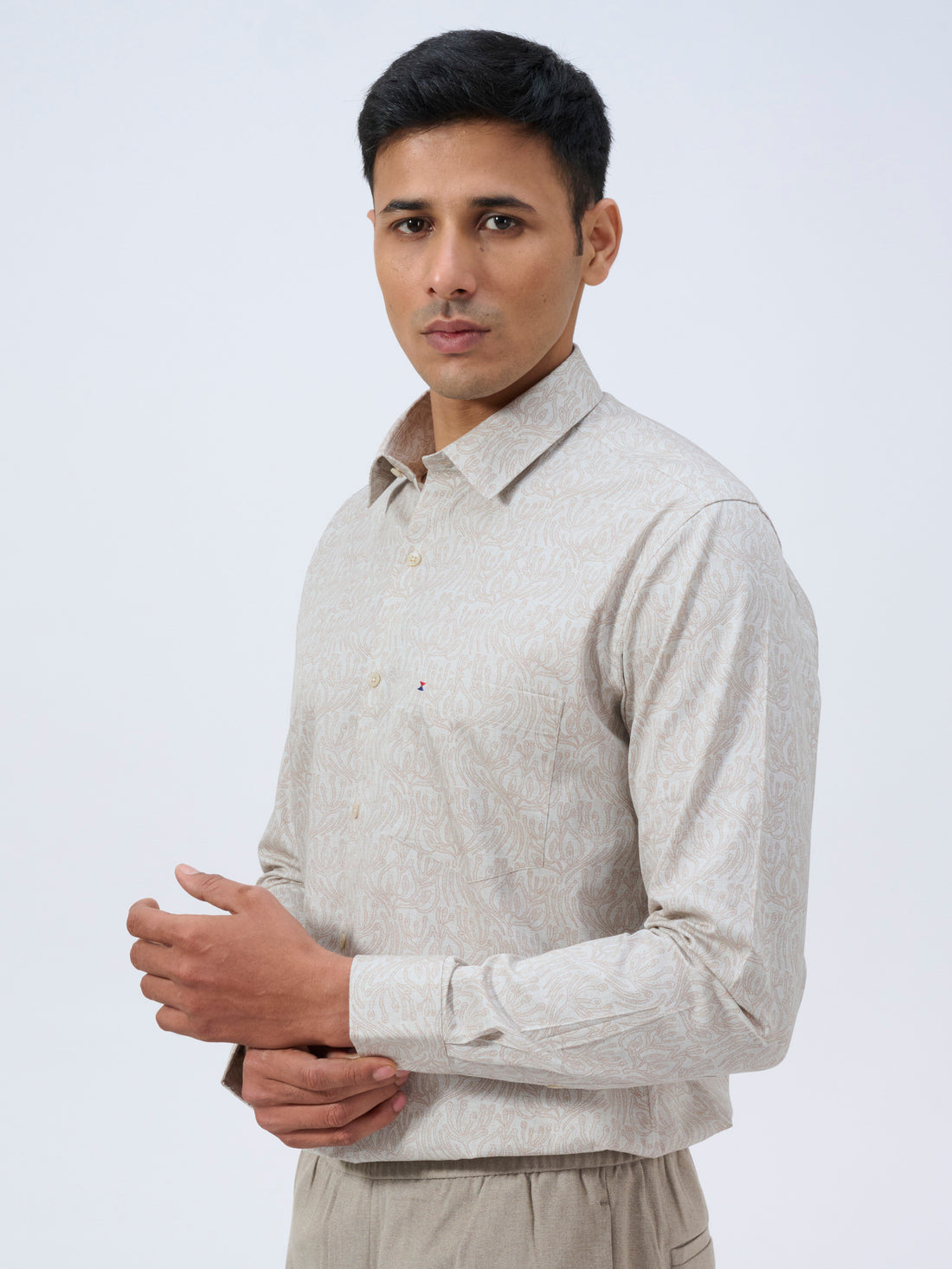Beige Plant Print Shirt