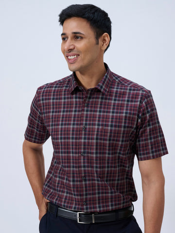 Crimson Violet Tartan Half Sleeve Shirt