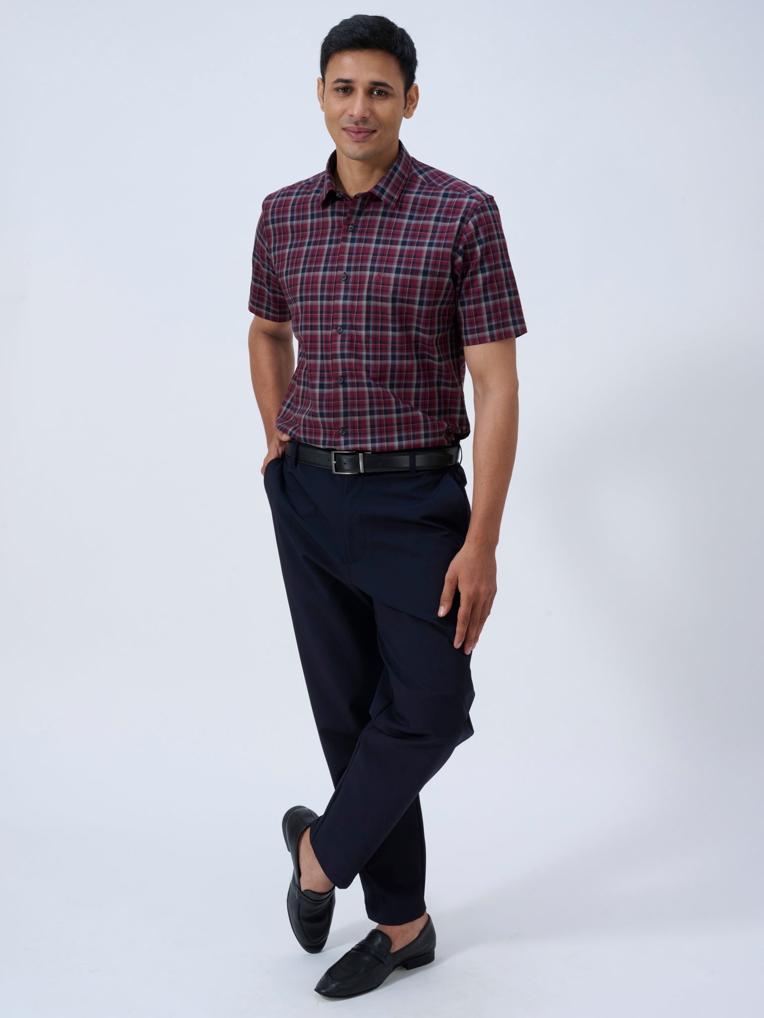 Crimson Violet Tartan Half Sleeve Shirt
