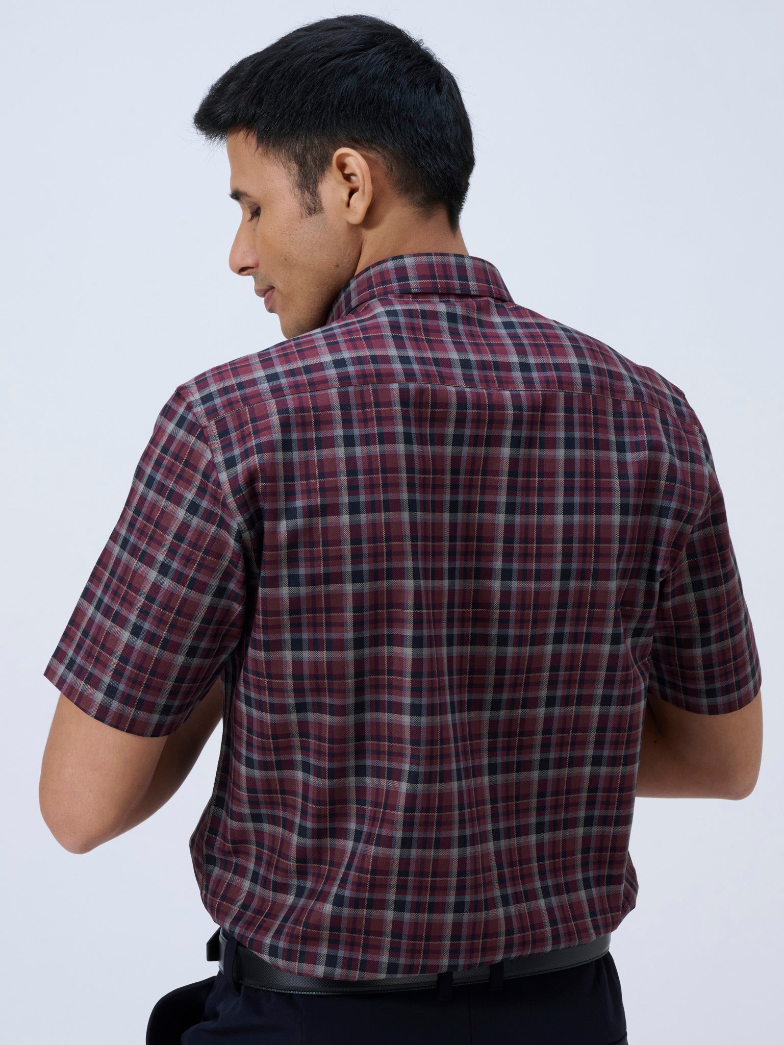 Crimson Violet Tartan Half Sleeve Shirt