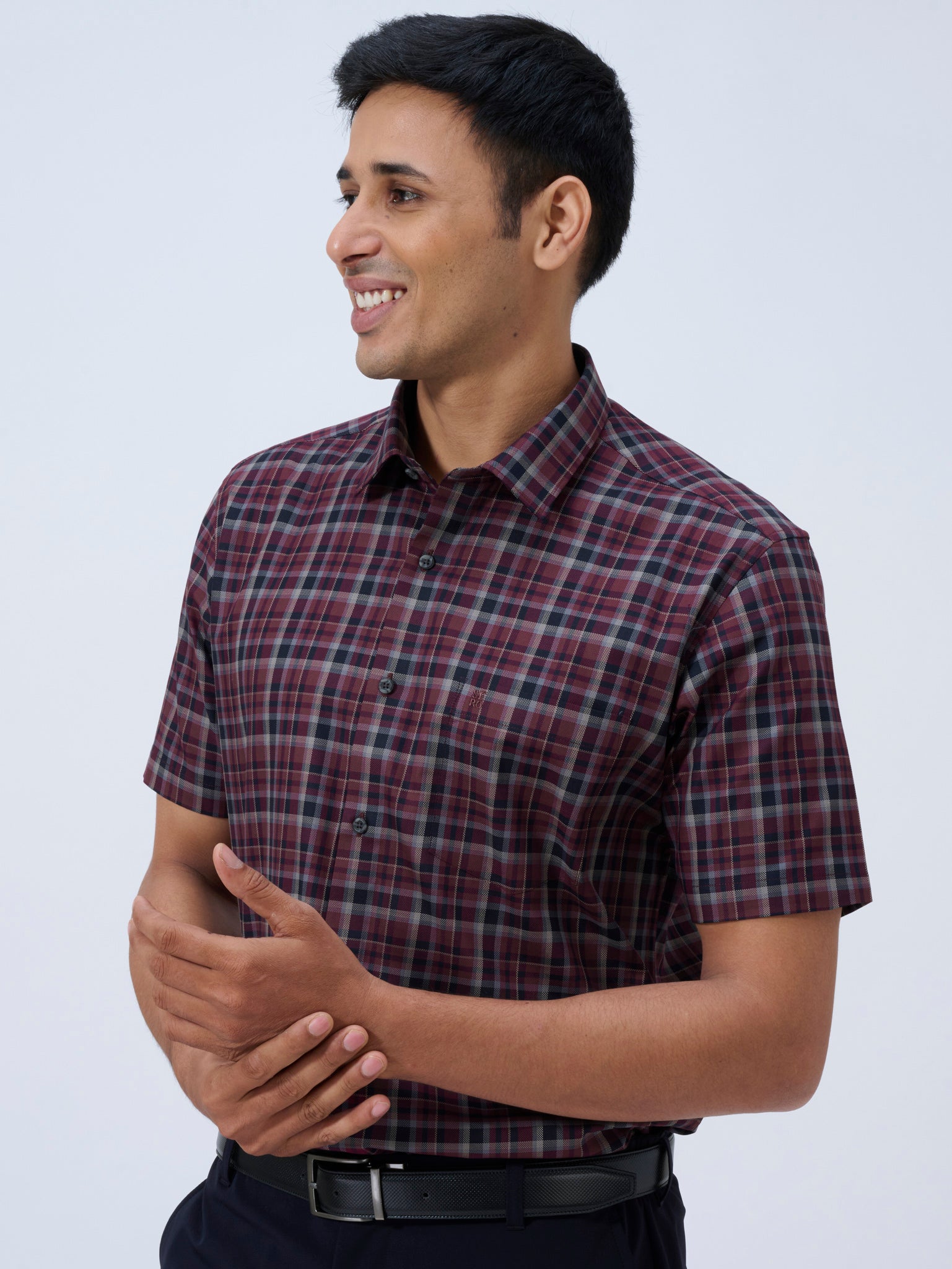 Crimson Violet Tartan Half Sleeve Shirt