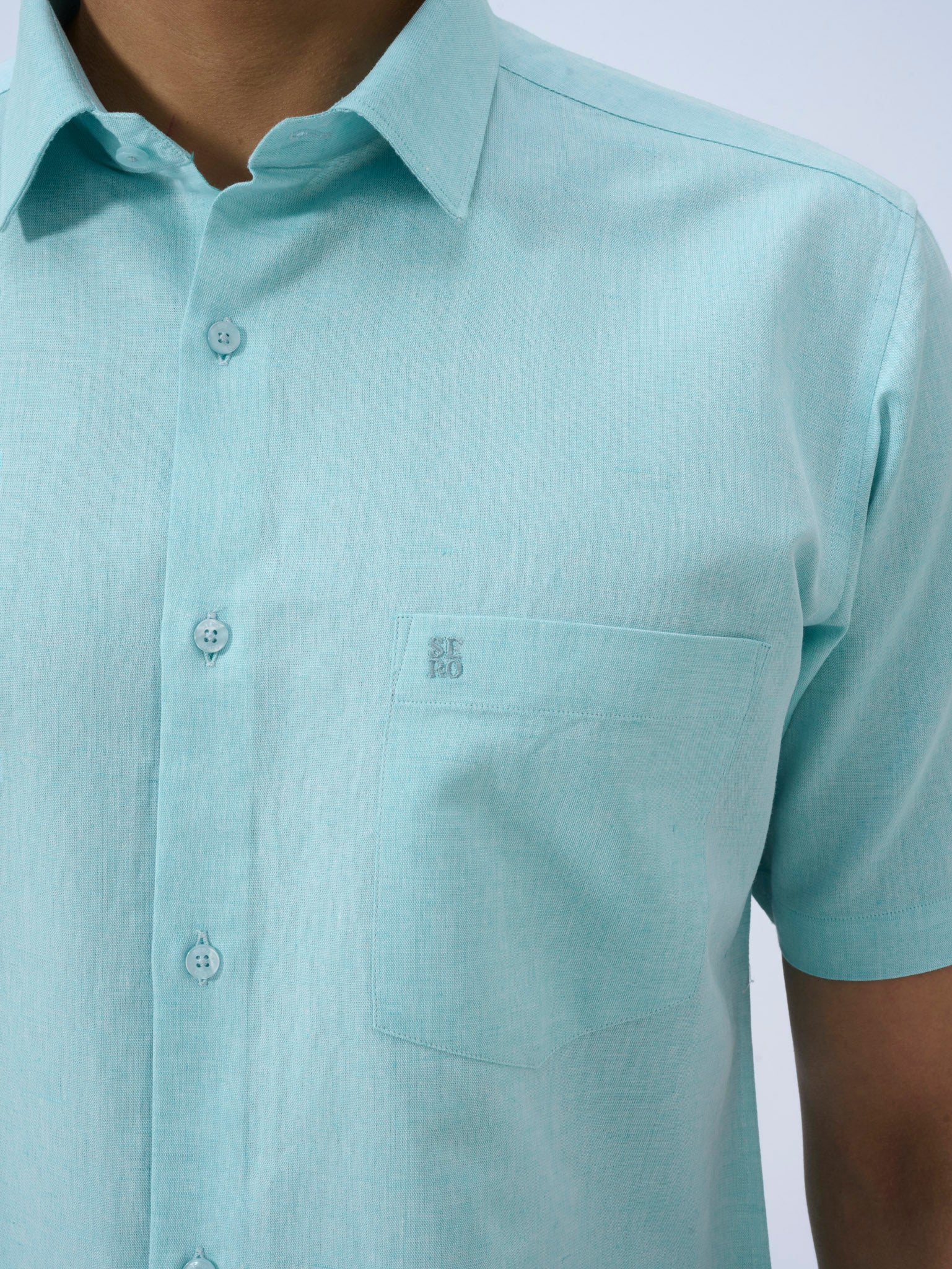 Aqua Mist Cotton Linen Half Sleeve Shirt