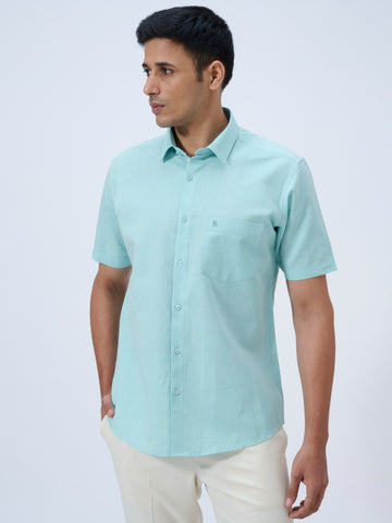 Aqua Mist Cotton Linen Half Sleeve Shirt