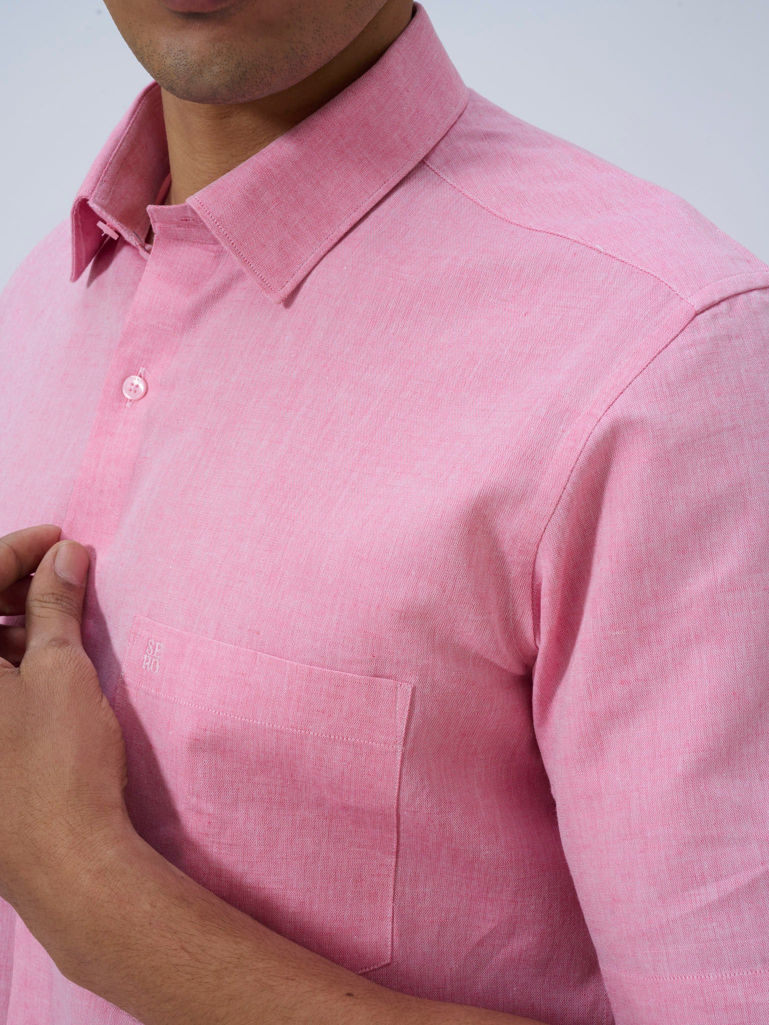 Petal Pink Cotton Linen Half Sleeve Shirt