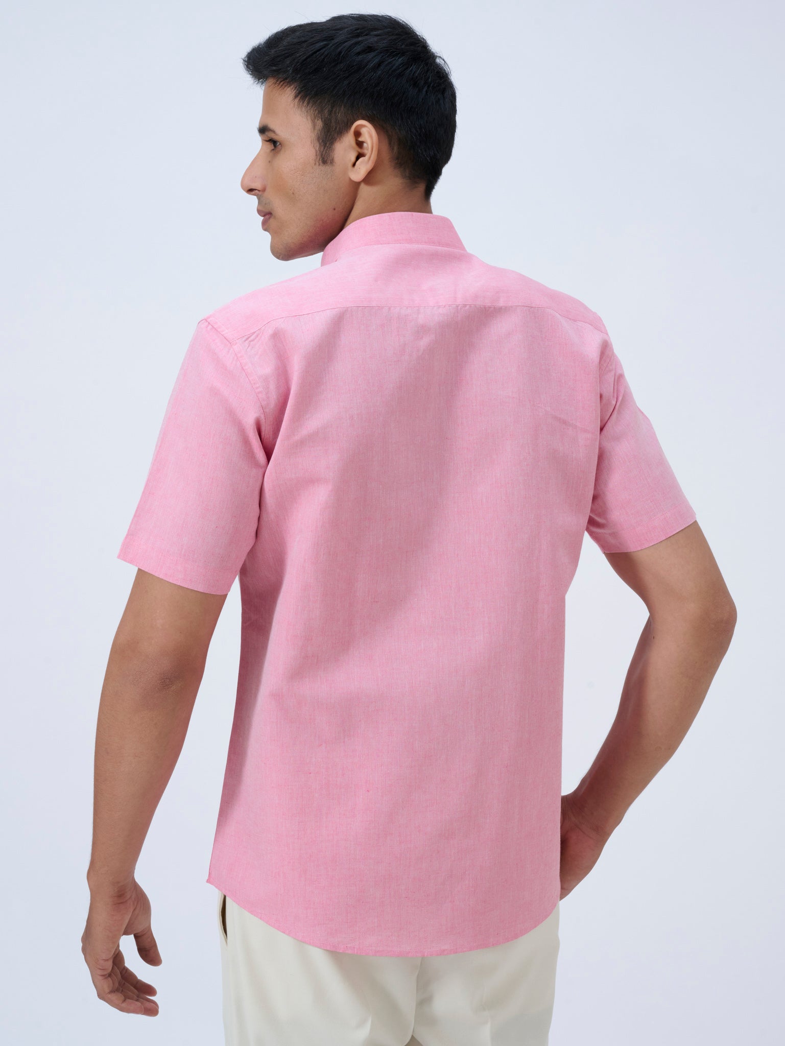 Petal Pink Cotton Linen Half Sleeve Shirt