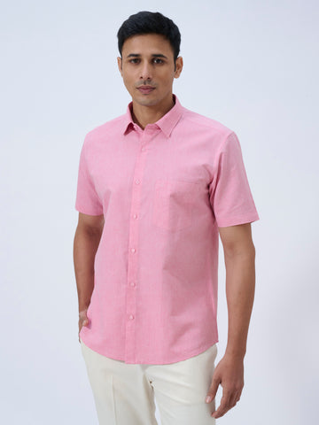 Petal Pink Cotton Linen Half Sleeve Shirt