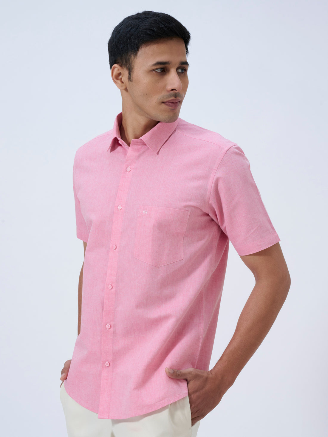 Petal Pink Cotton Linen Half Sleeve Shirt