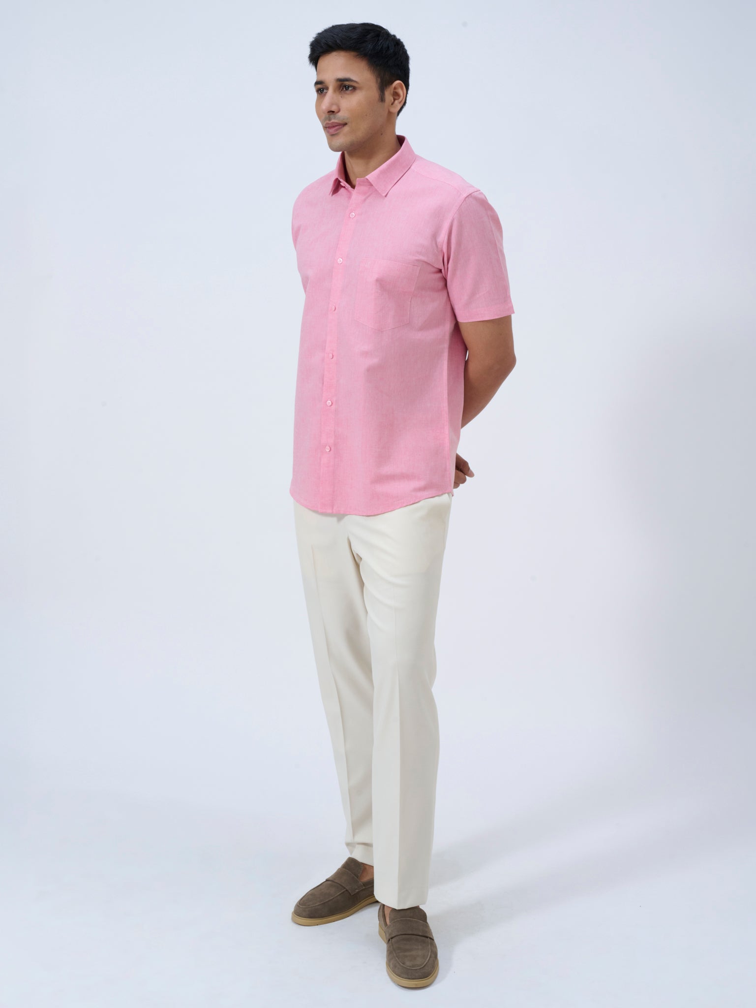 Petal Pink Cotton Linen Half Sleeve Shirt