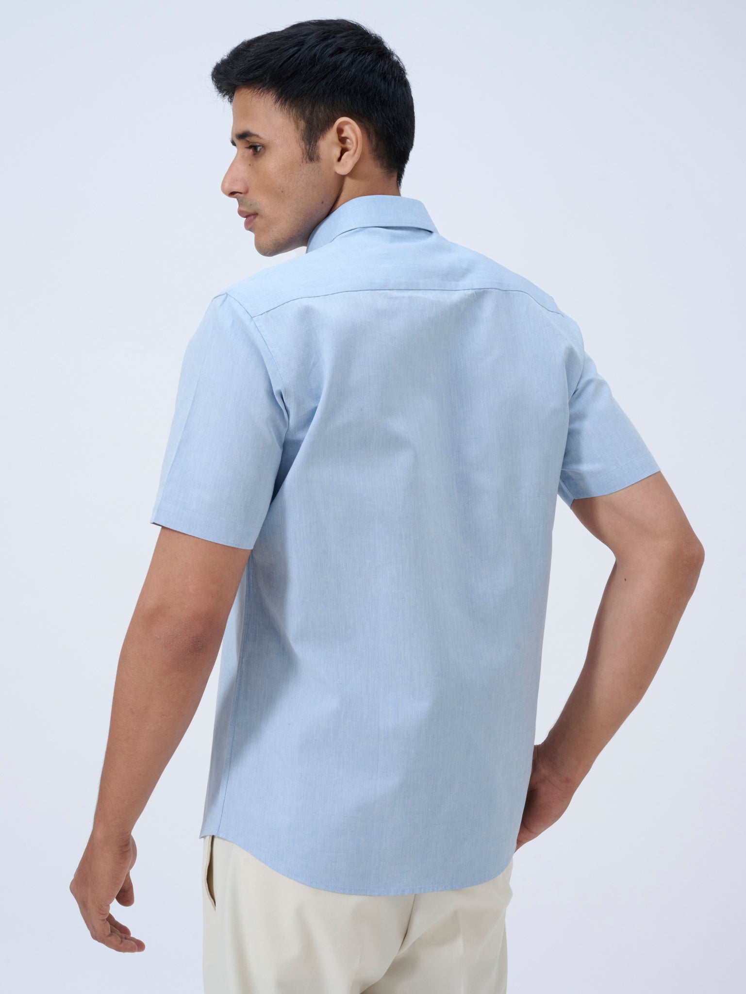 Breezeday Blue Cotton Linen Half Sleeve Shirt