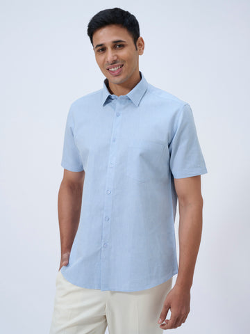 Breezeday Blue Cotton Linen Half Sleeve Shirt