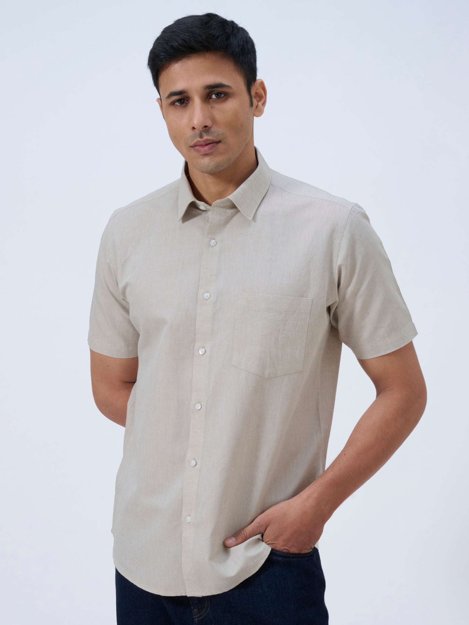 Sand Drift Cotton Linen Half Sleeve Shirt