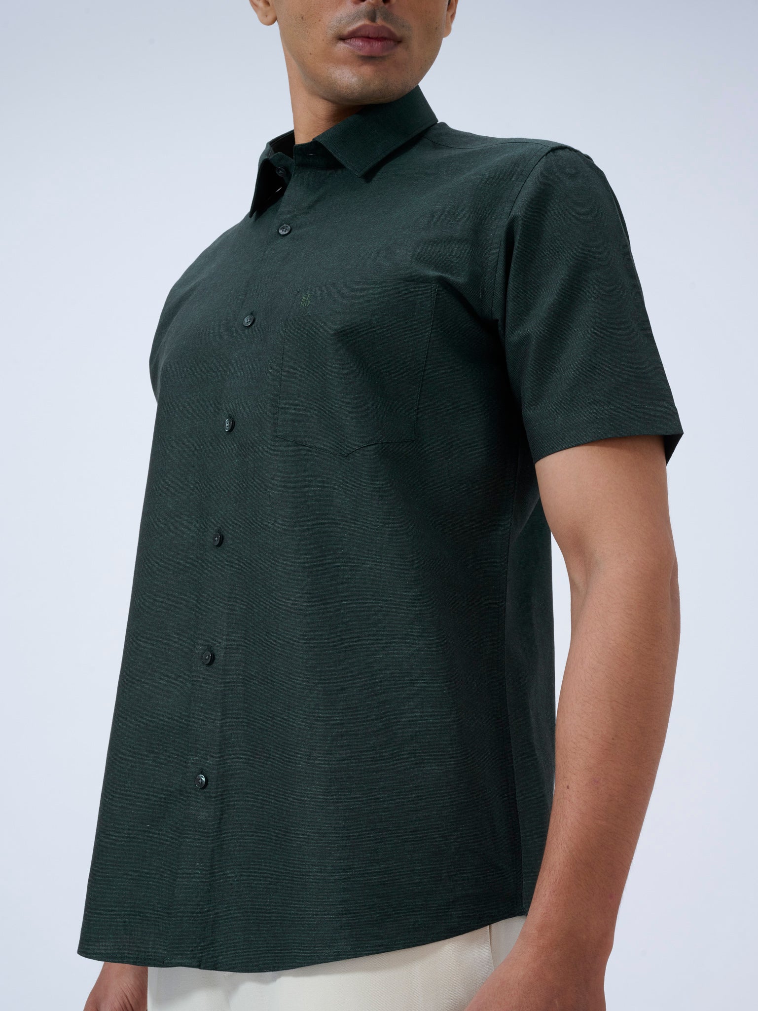 Forest Shadow Cotton Linen Half Sleeve Shirt
