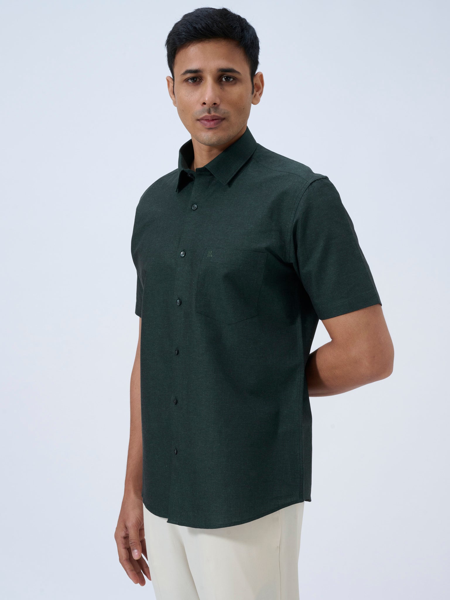 Forest Shadow Cotton Linen Half Sleeve Shirt