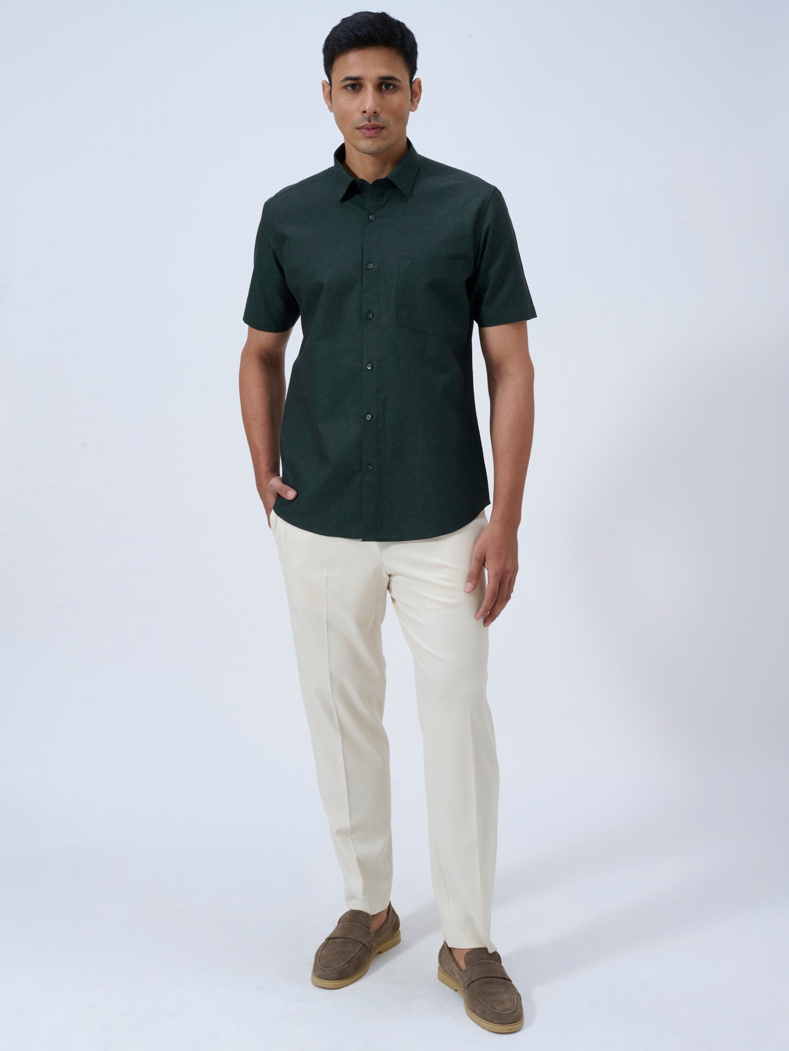 Forest Shadow Cotton Linen Half Sleeve Shirt
